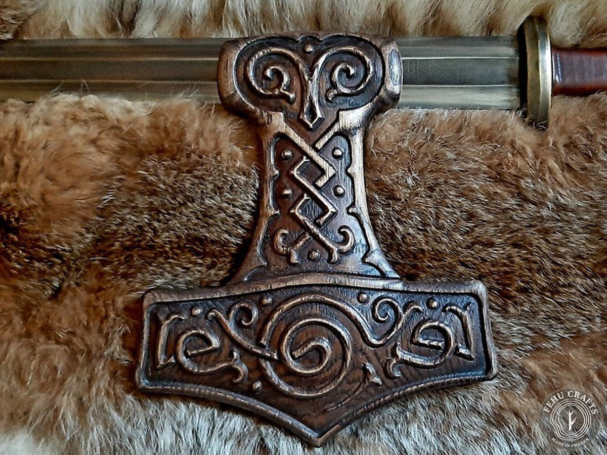 Viking Thor's Hammer Home Decor - Thor’s Hammer Mjölnir – Wooden Viking Pagan Altar Piece in Aged