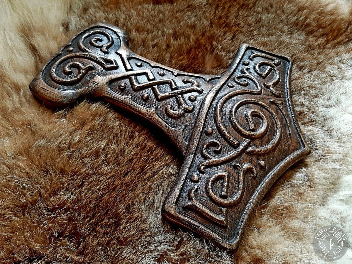 Viking Thor's Hammer Home Decor - Thor’s Hammer Mjölnir – Wooden Viking Pagan Altar Piece in Aged