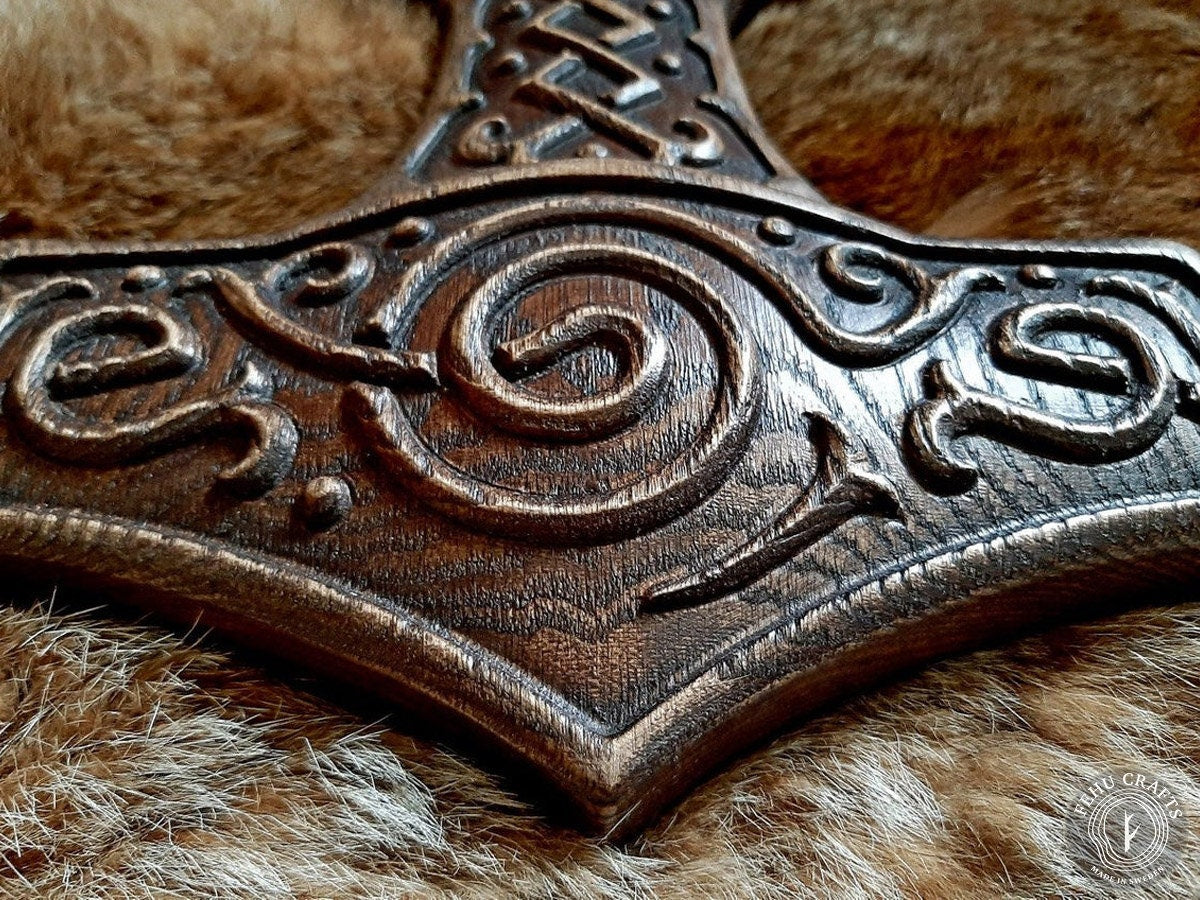 Viking Thor's Hammer Home Decor - Thor’s Hammer Mjölnir – Wooden Viking Pagan Altar Piece in Aged