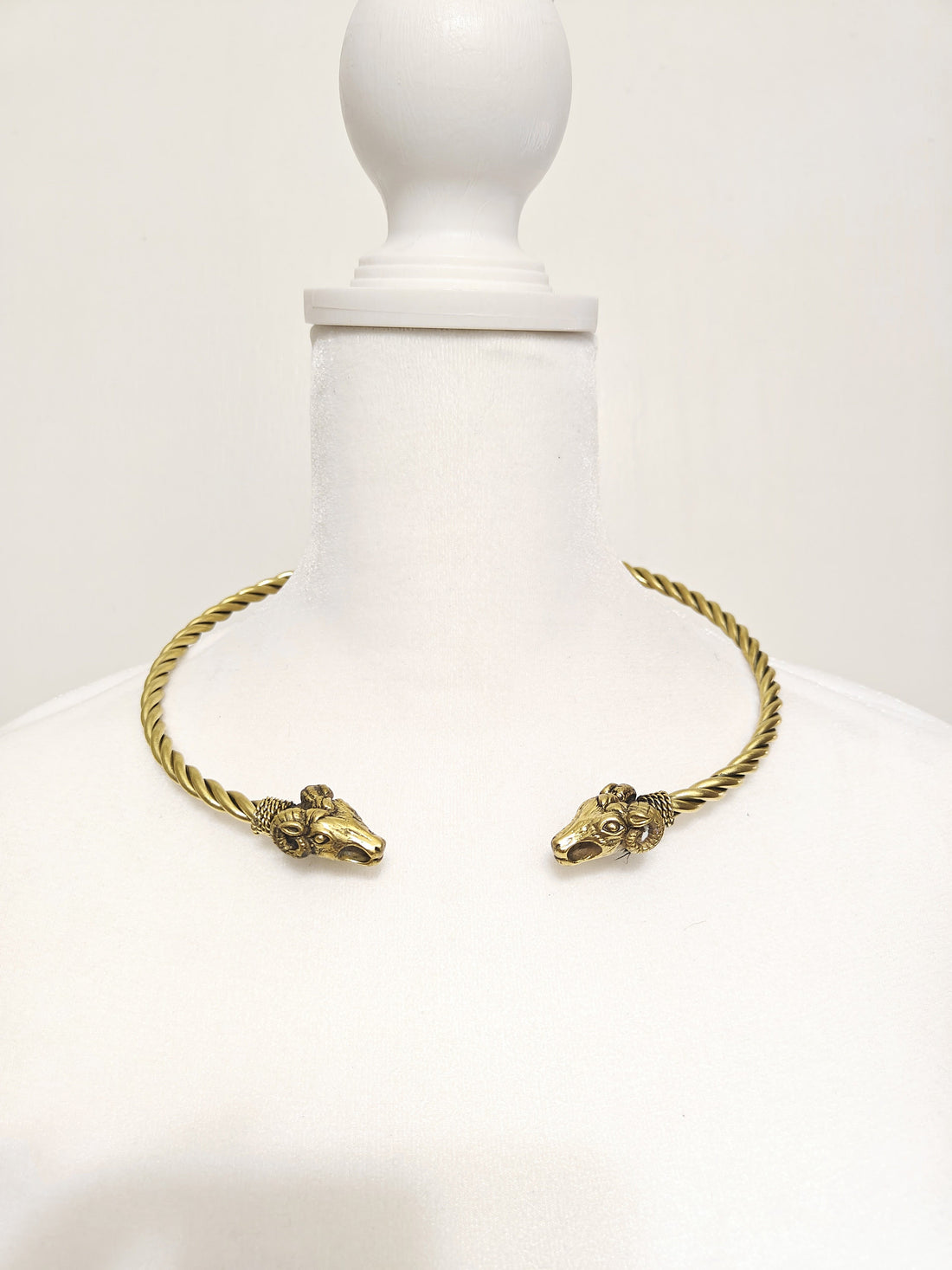 Viking Necklace - Celtic Ram Head Torc, Brass Twisted Wire Choker, Viking Cosplay Hasli Jewelry