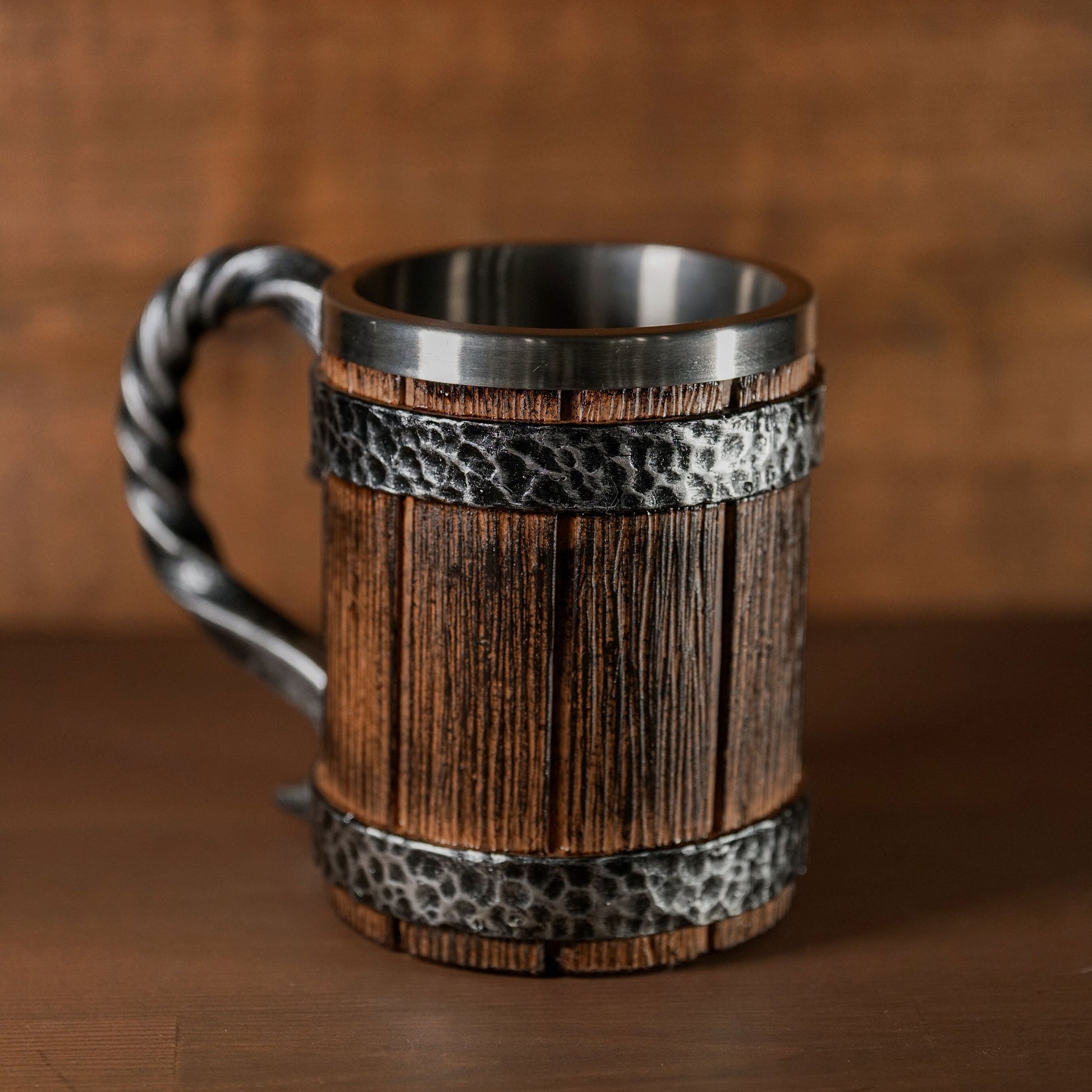 Viking Mug - Handcrafted Wooden Beer Mug: Rustic Viking Tankard with Stainless Steel Lining