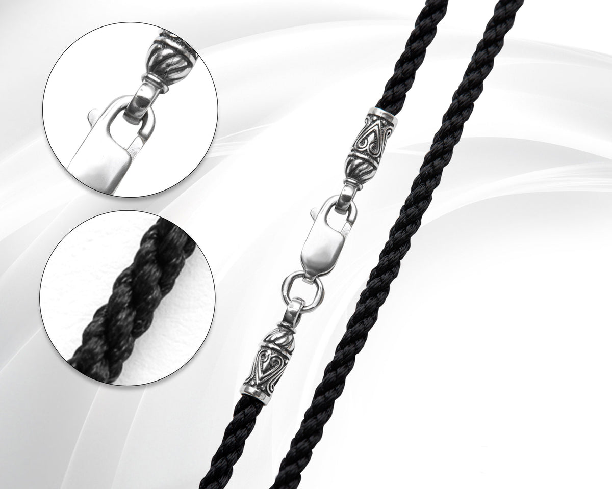 Viking Necklace - Braided Leather Dragon Necklace – Viking Necklace with Silver Dragon End Caps