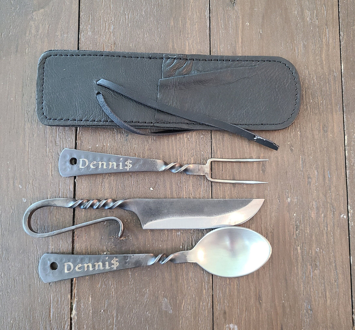 Viking Leather Accessory - Hand Forged Viking Cutlery Set – High Carbon Steel Medieval Utensils Set