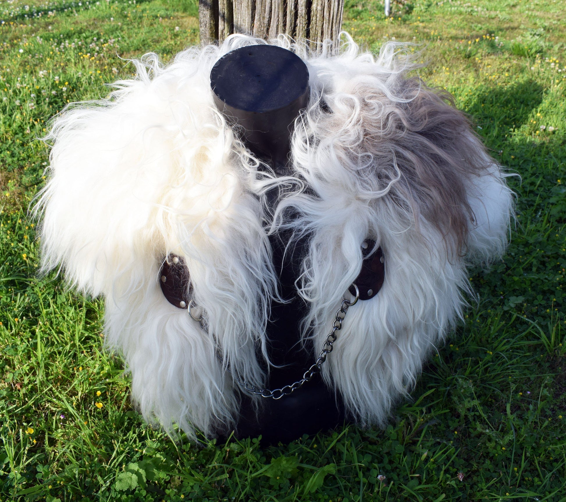 Viking Jacket - Viking Shoulder Fur Cape – Islandic Brown Sheepskin Collar with dragon leather
