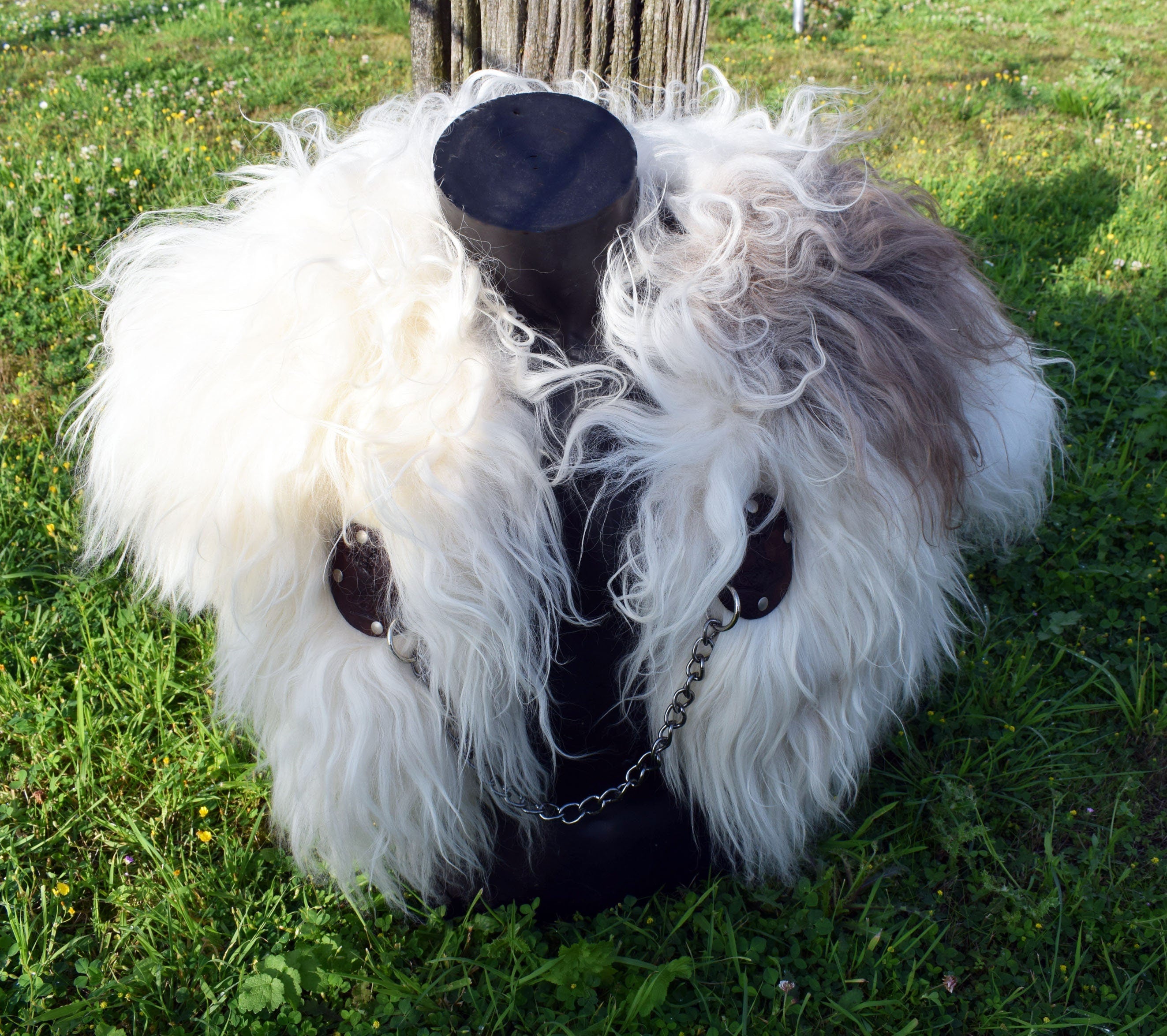 Viking Jacket - Viking Shoulder Fur Cape – Islandic Brown Sheepskin Collar with dragon leather