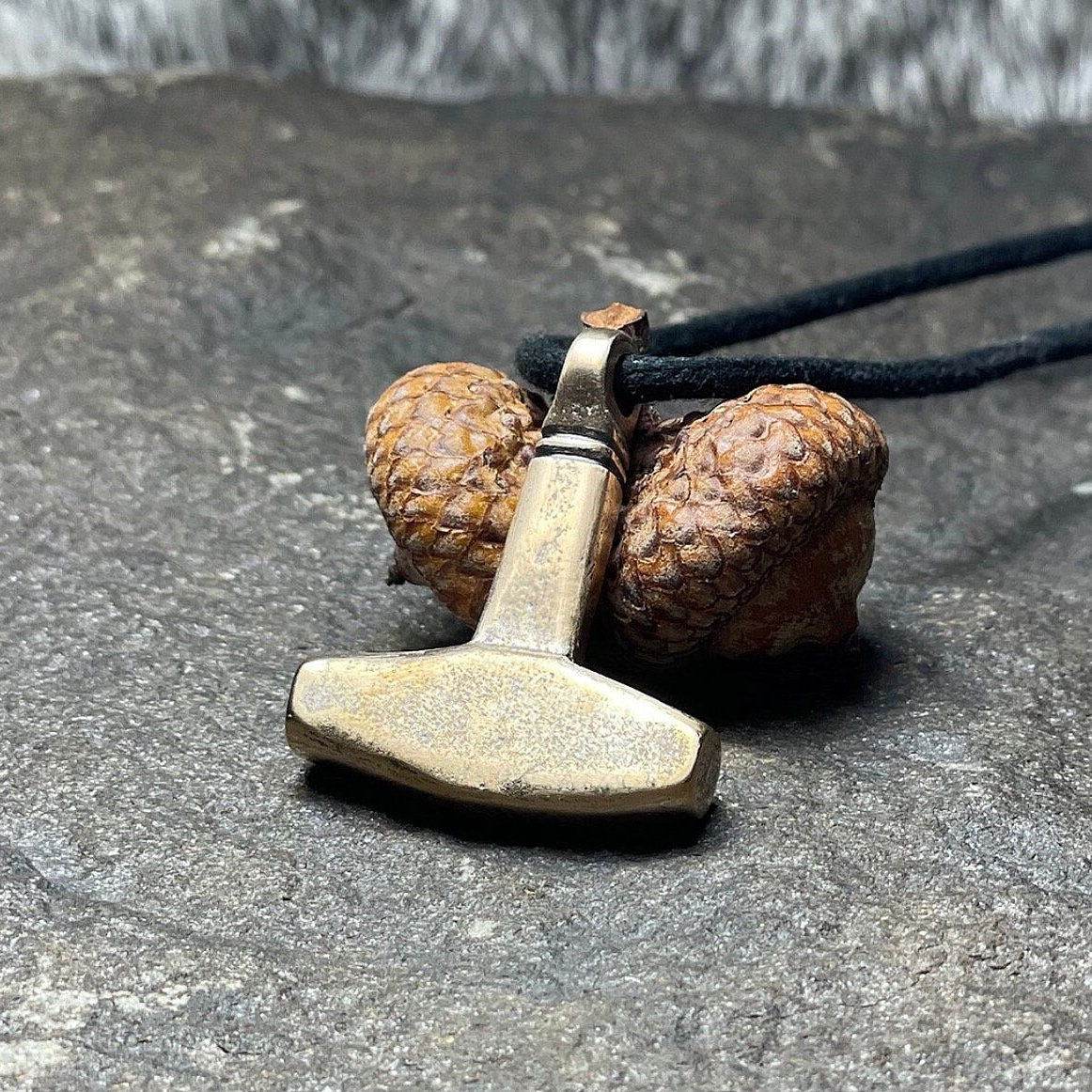 Viking Thor's Hammer Necklace - Gold Mjolnir Necklace with Wolf Heads, Viking Thor Hammer Pendant