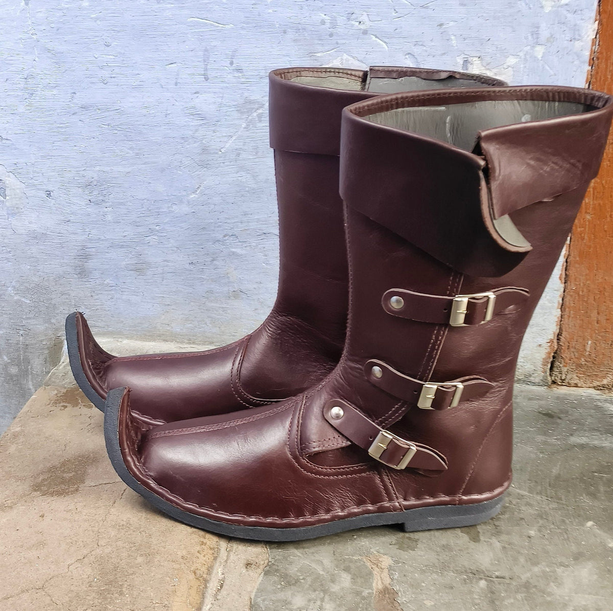 Viking Boots - Medieval Knee High Leather Boots – Renaissance Boots, LARP Footwear, Viking Boots