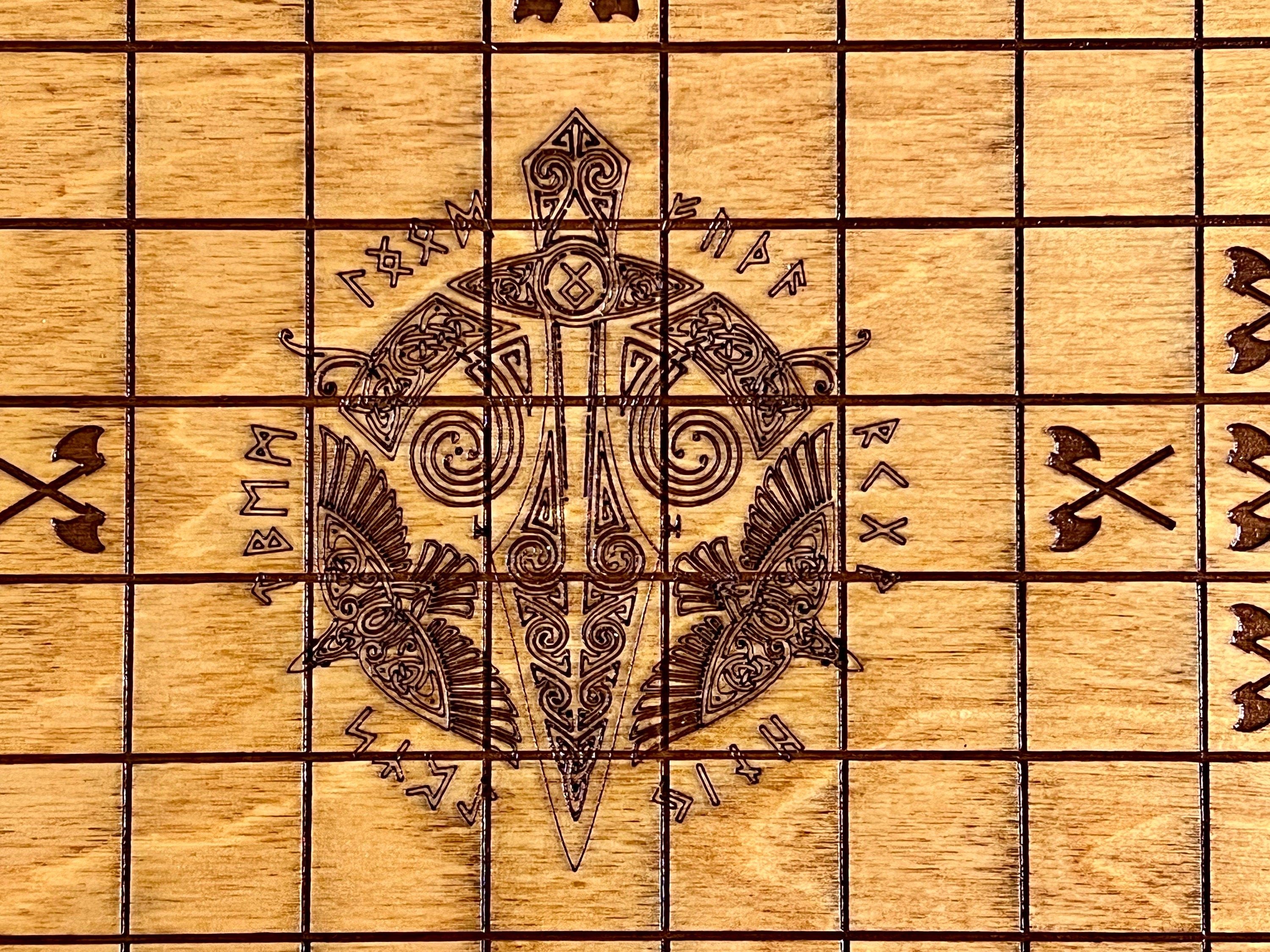Viking Home Decor - Personalized Viking Chess, Handcrafted Hnefatafl Game, Wood Tokens, 9x9