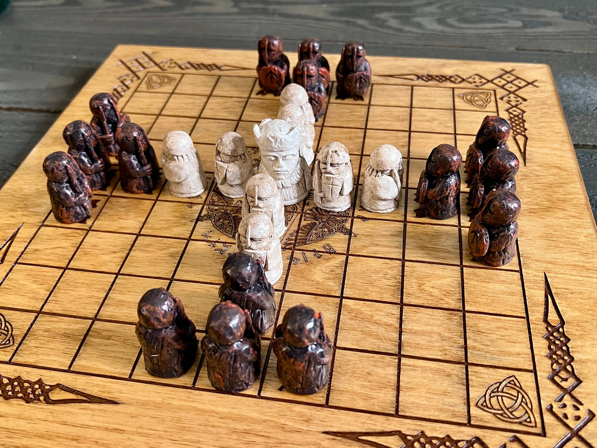 Viking Home Decor - Personalized Viking Chess, Handcrafted Hnefatafl Game, Wood Tokens, 9x9