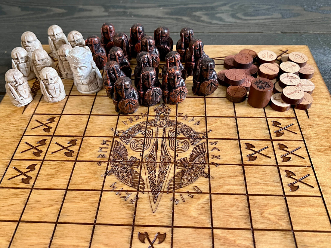 Viking Home Decor - Personalized Viking Chess, Handcrafted Hnefatafl Game, Wood Tokens, 9x9
