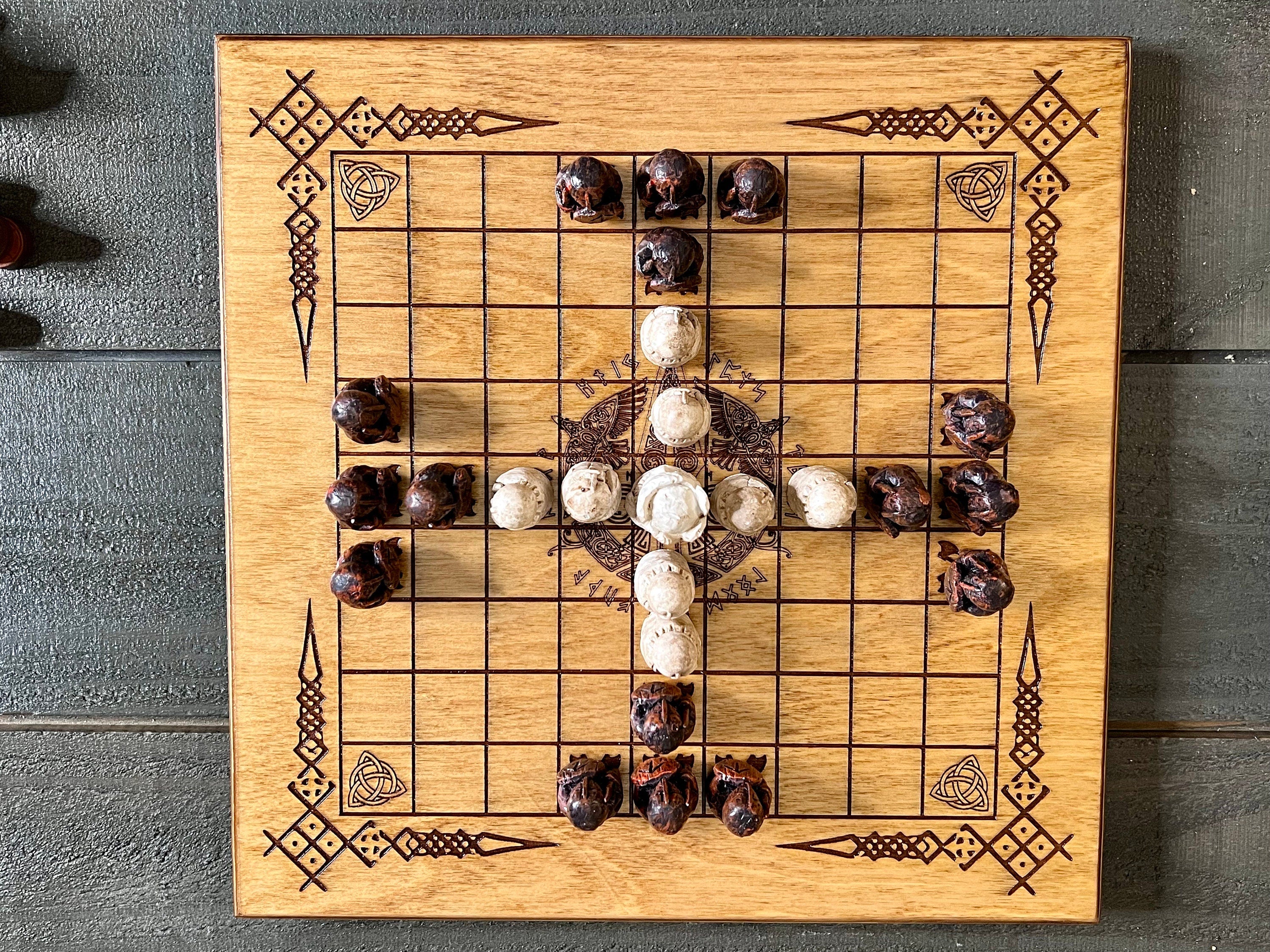 Viking Home Decor - Personalized Viking Chess, Handcrafted Hnefatafl Game, Wood Tokens, 9x9