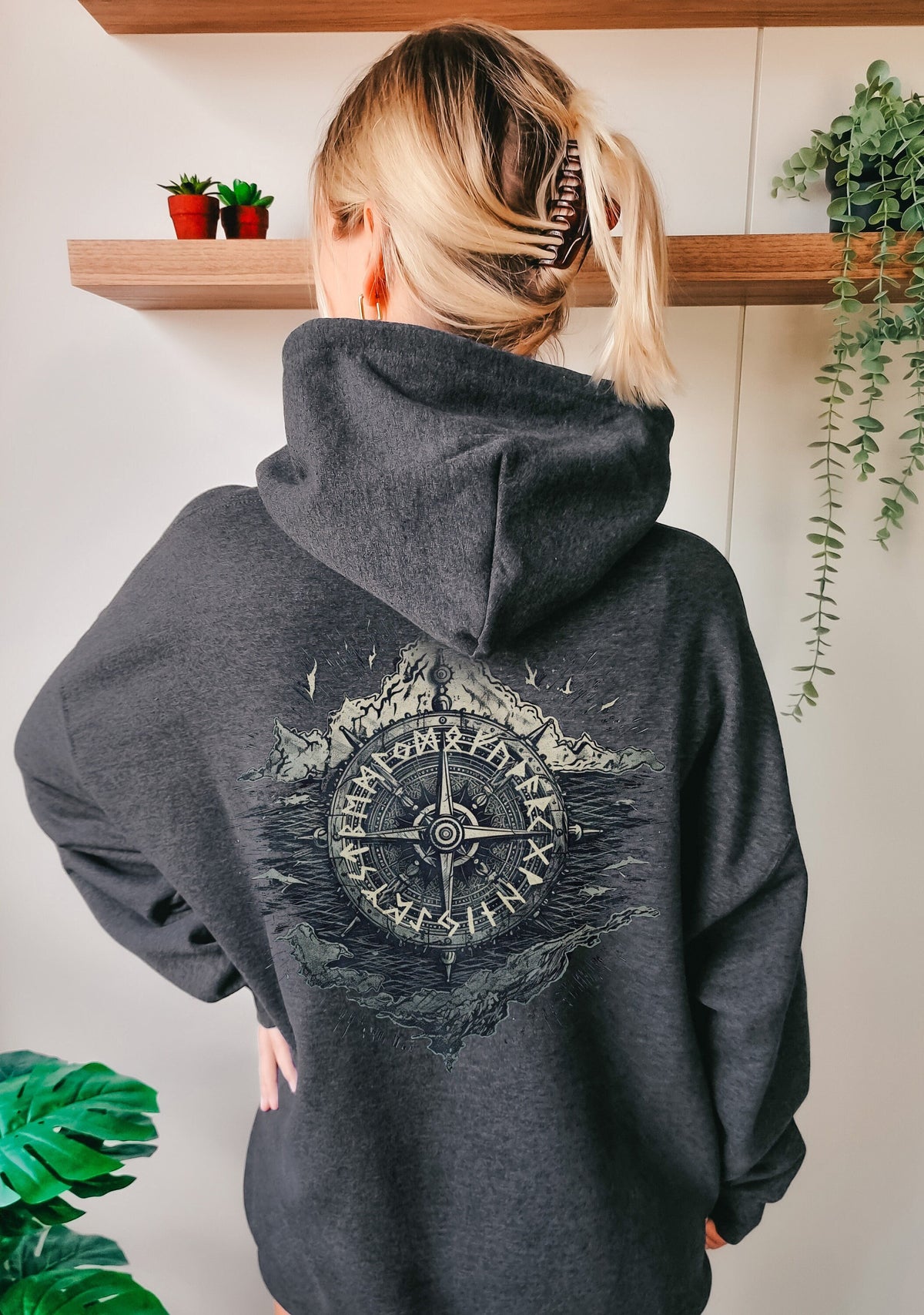 Viking Vegvisir Compass Hoodie - Nordic Viking Hoodie, Vegvisir Compass, Futhark Runes, Norse