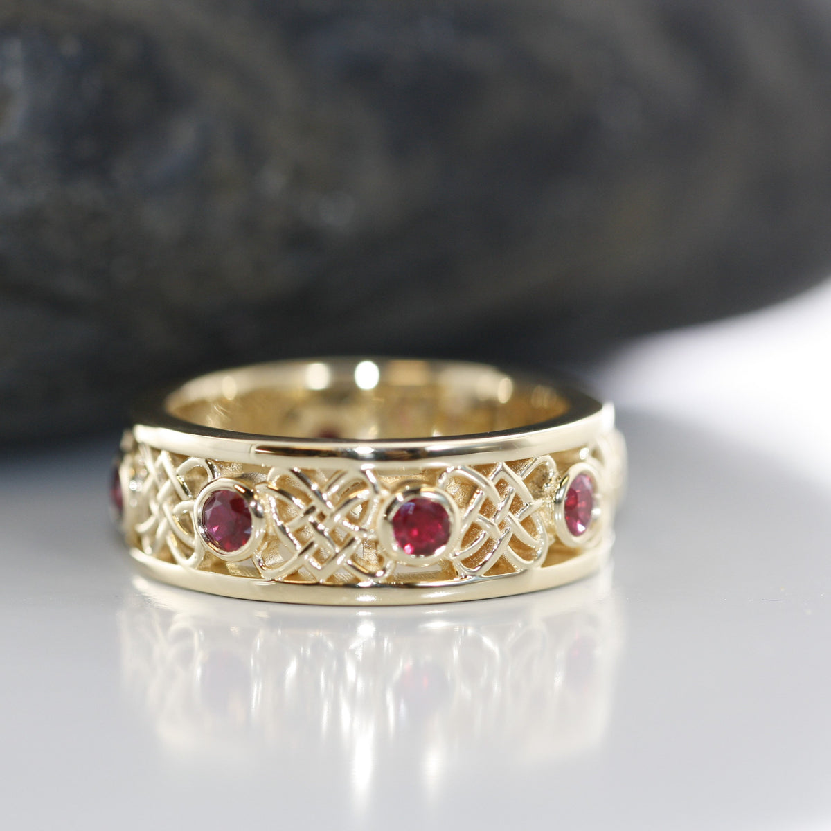 Viking Ring - 14k gold dwarven ring, brutalist signet ruby gemstone ring, fantasy viking nordic