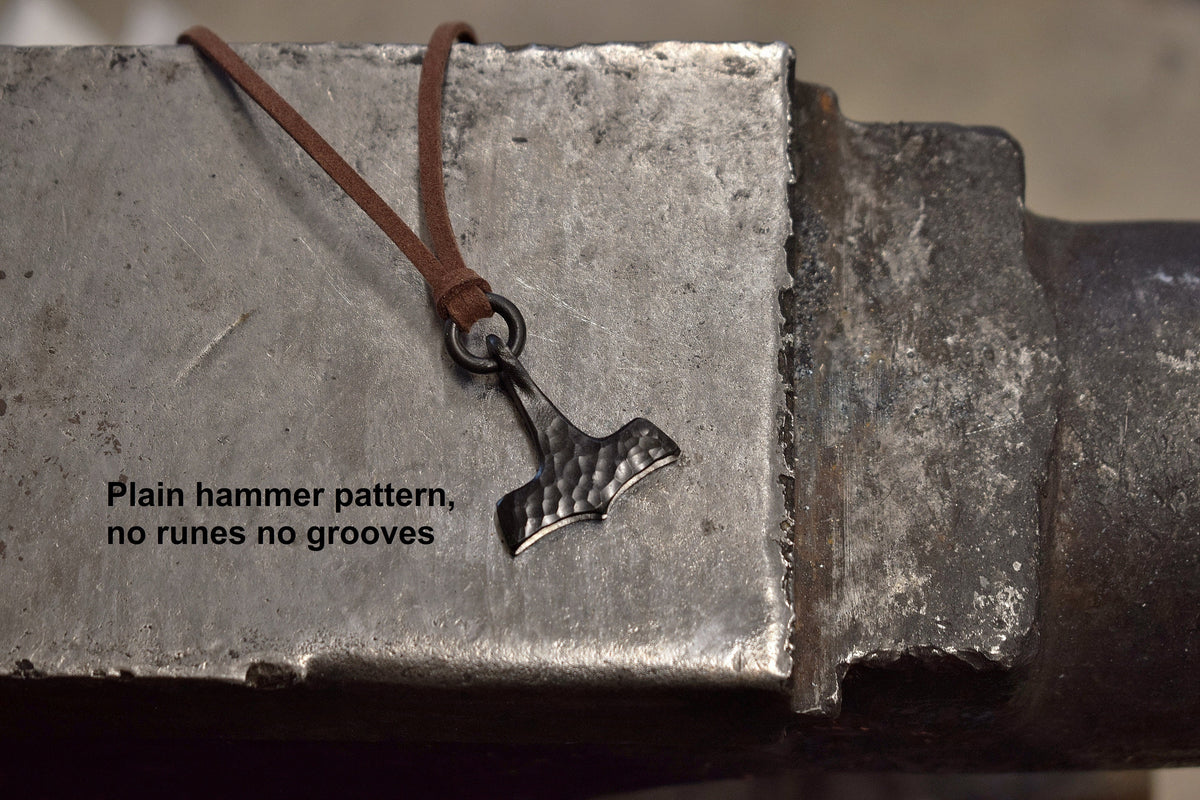 Viking Thor's Hammer Necklace - Forged Black Iron Small Thor's Hammer Pendant, Available with