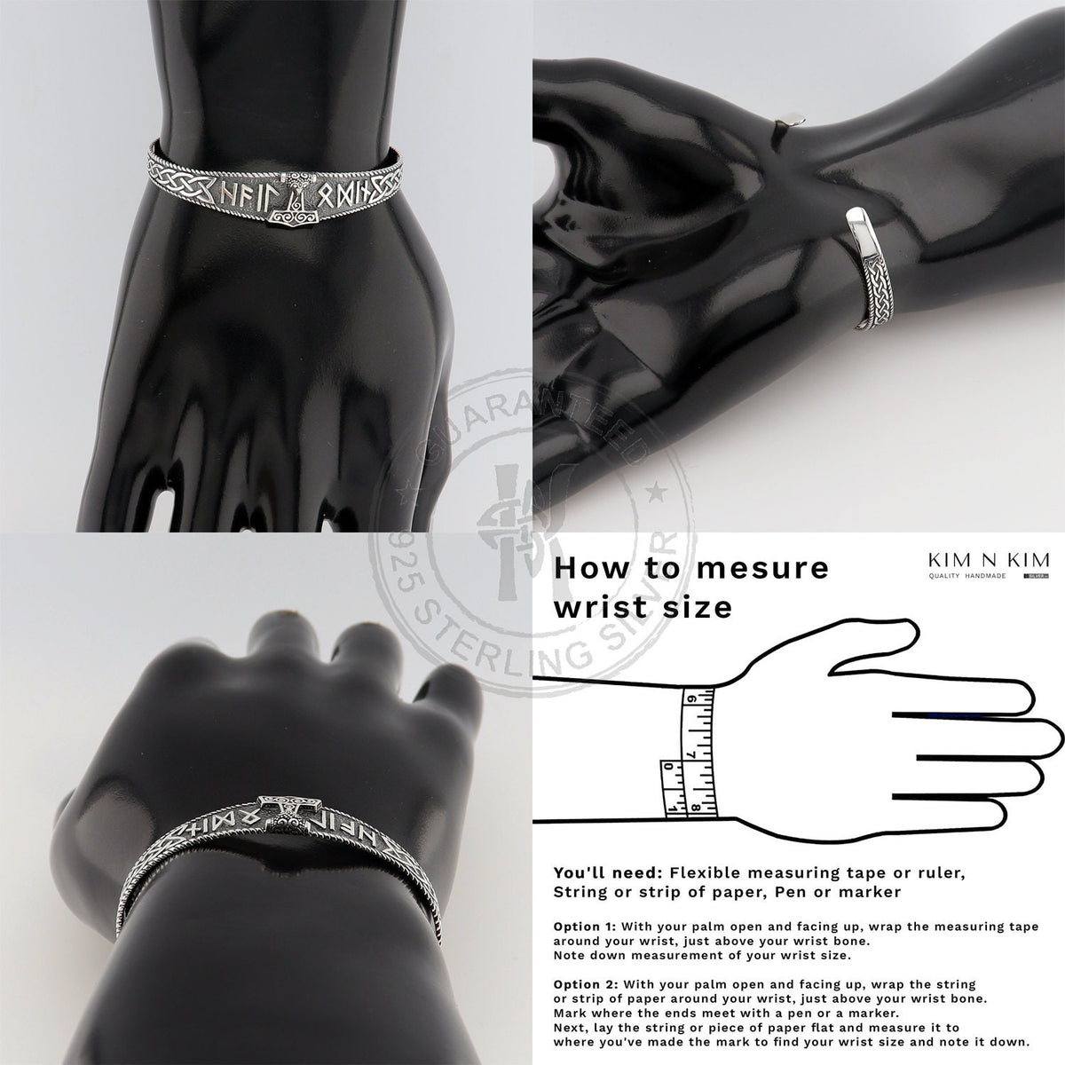 Viking Thor's Hammer Bracelet - Oxidised Sterling Silver Men's Cuff Bangle, Viking Rune, Thor's