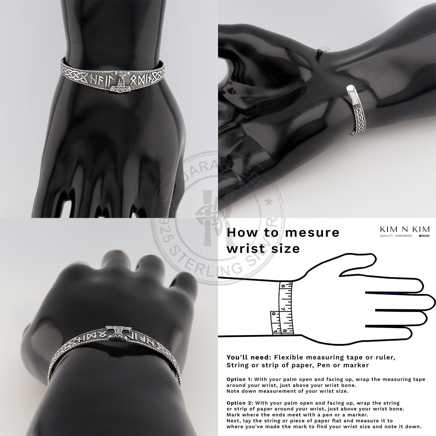 Viking Thor's Hammer Bracelet - Oxidised Sterling Silver Men's Cuff Bangle, Viking Rune, Thor's