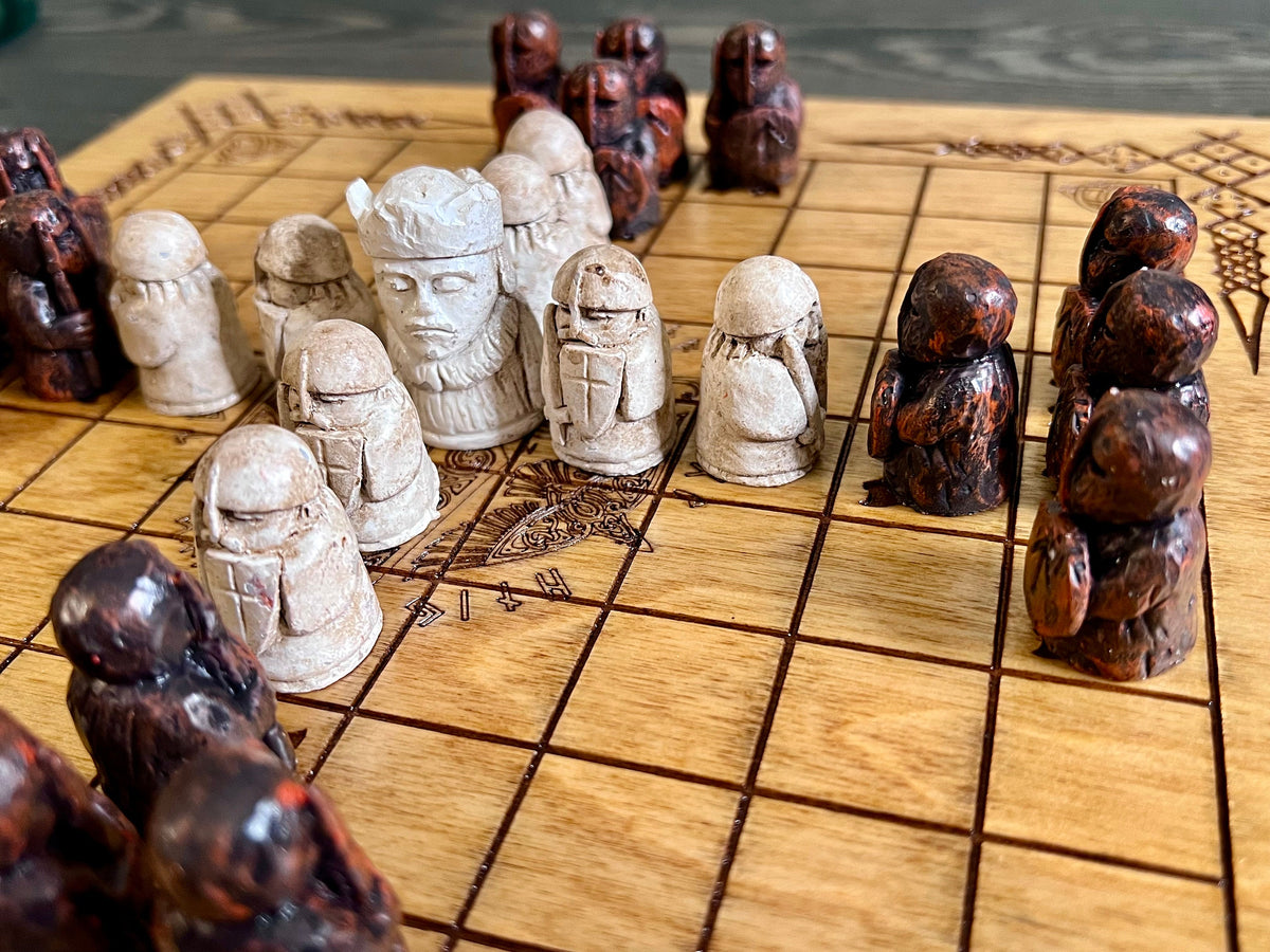 Viking Home Decor - Personalized Viking Chess, Handcrafted Hnefatafl Game, Wood Tokens, 9x9