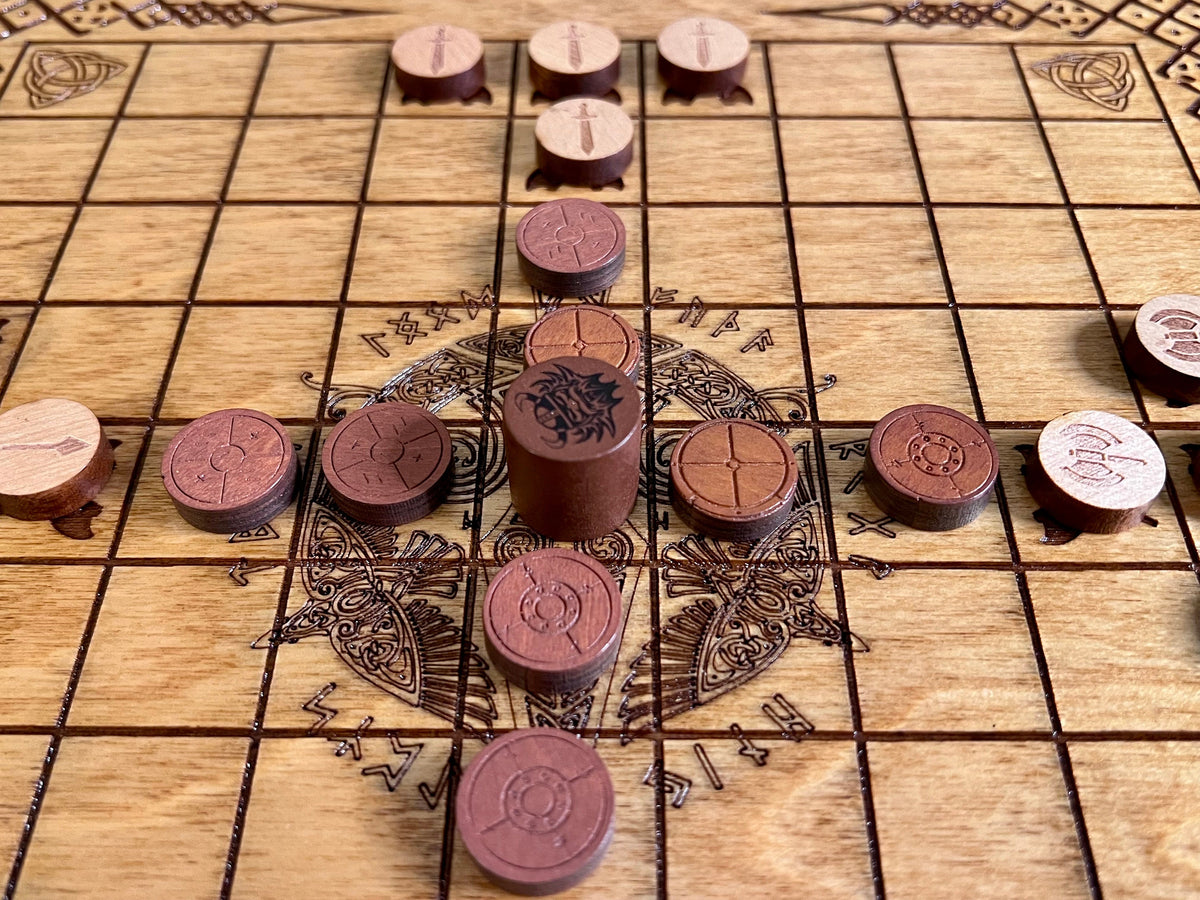 Viking Home Decor - Personalized Viking Chess, Handcrafted Hnefatafl Game, Wood Tokens, 9x9