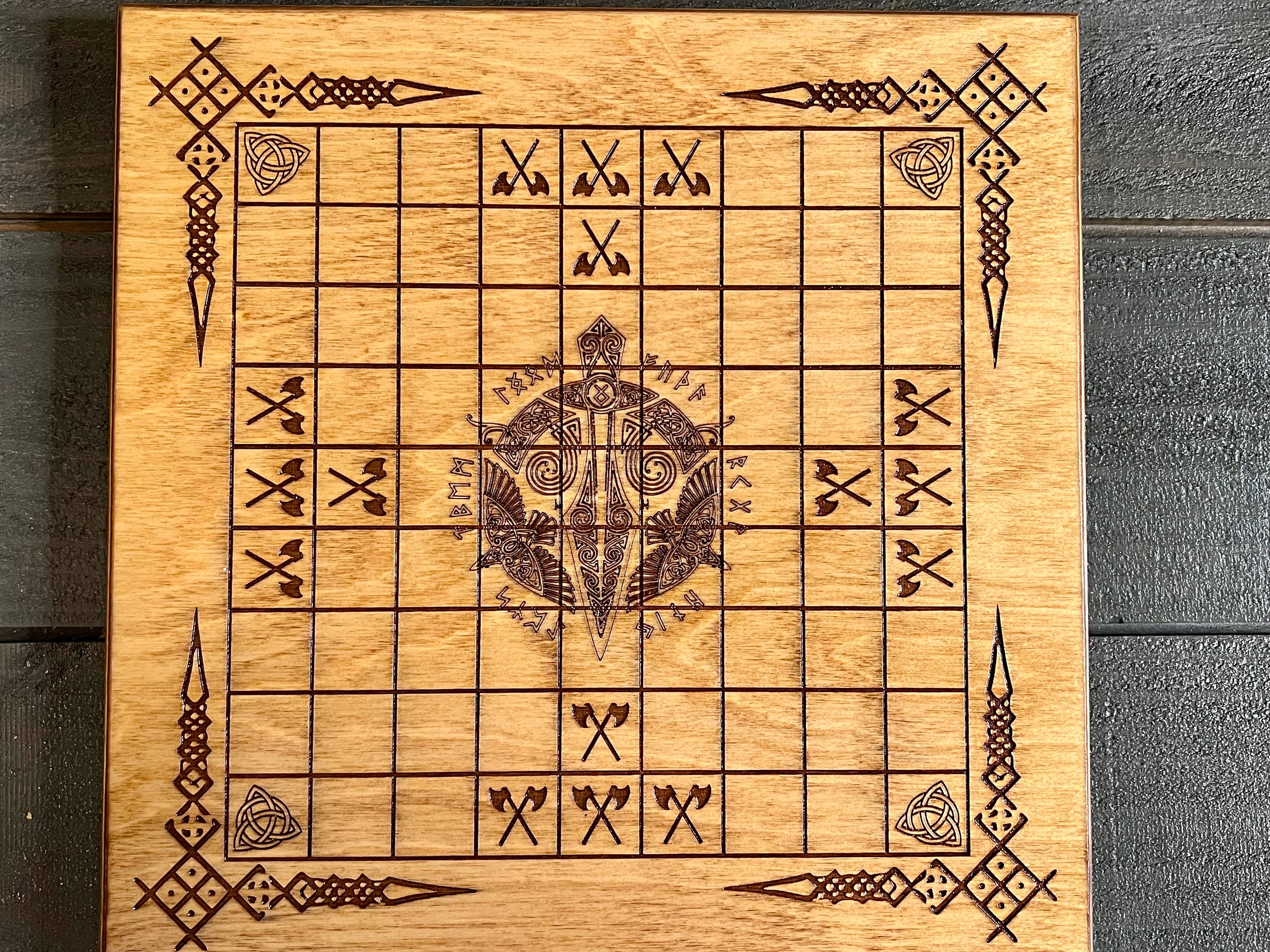 Viking Home Decor - Personalized Viking Chess, Handcrafted Hnefatafl Game, Wood Tokens, 9x9