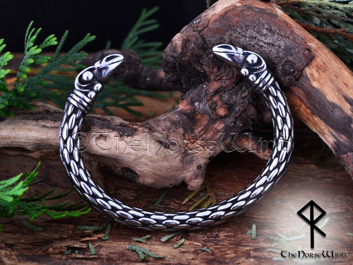 Viking Bracelet - Viking Dragon Cuff Bracelet, Stainless Steel Norse Arm Band, Midgard Serpent