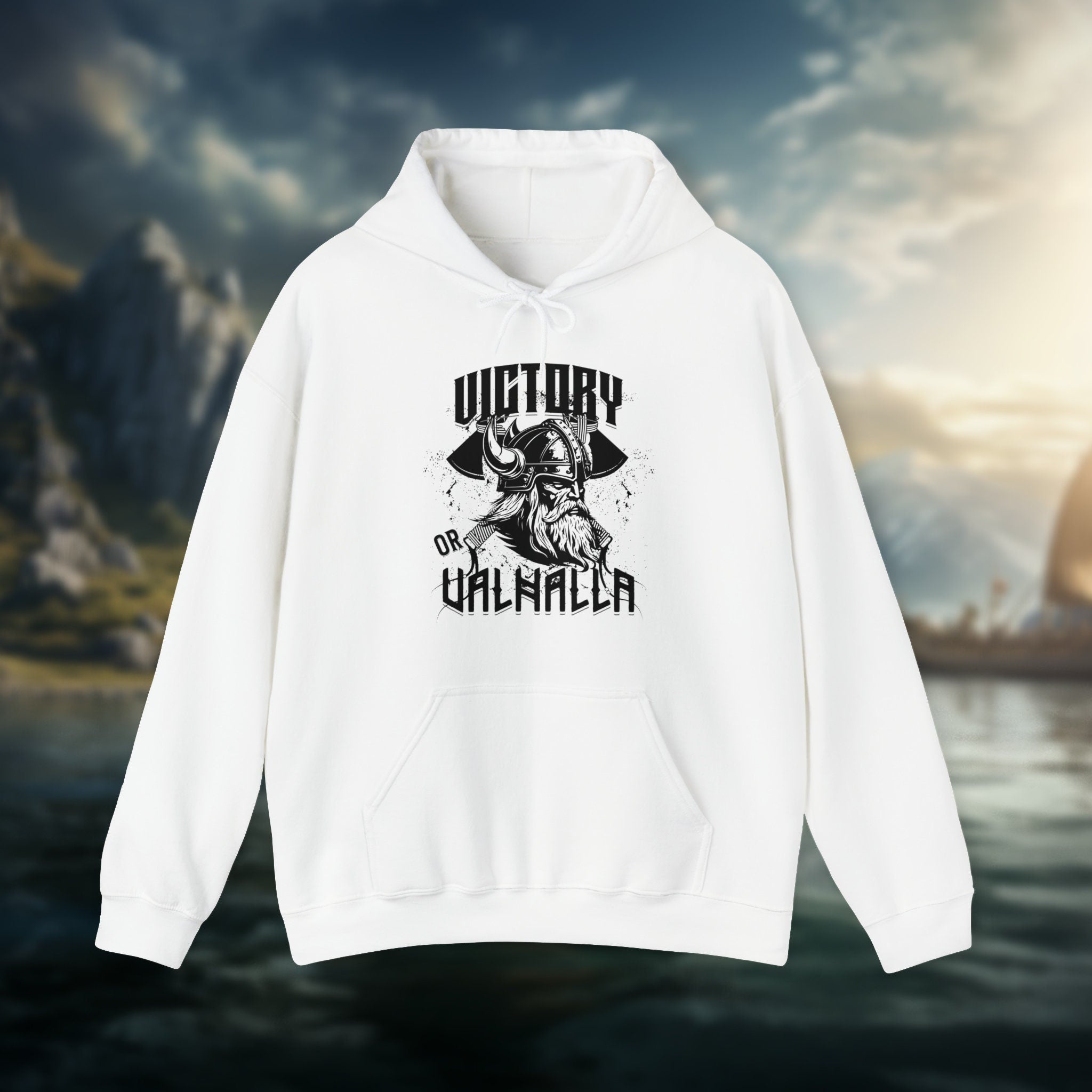 Viking Valhalla Hoodie - Victory Or Valhalla - Distressed American Viking Skull Hoodie: Patriotic