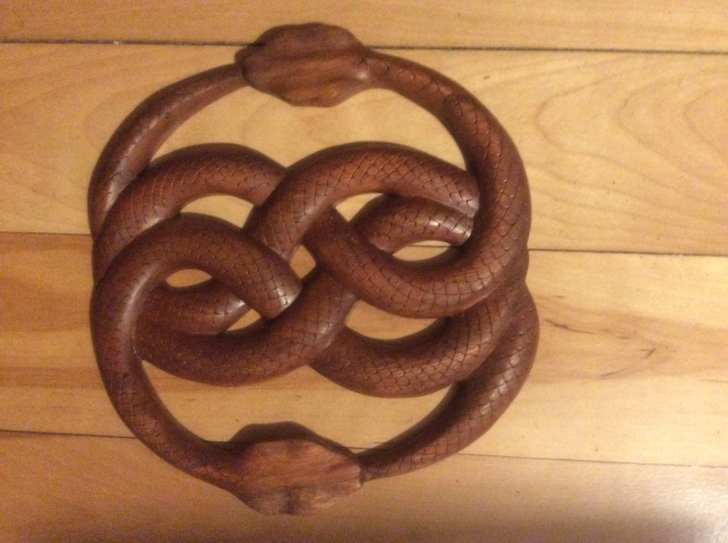 Viking Valknut Home Decor - Hand-Carved Wooden Ouroboros with Valknut, Viking Dragon Wall Decor