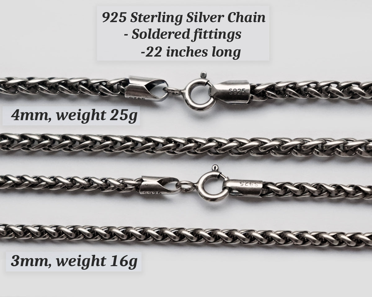 Viking Home Decor - 925 Sterling Silver, Brass, Stainless Steel Terminal Viking Wheat Chain 4 mm