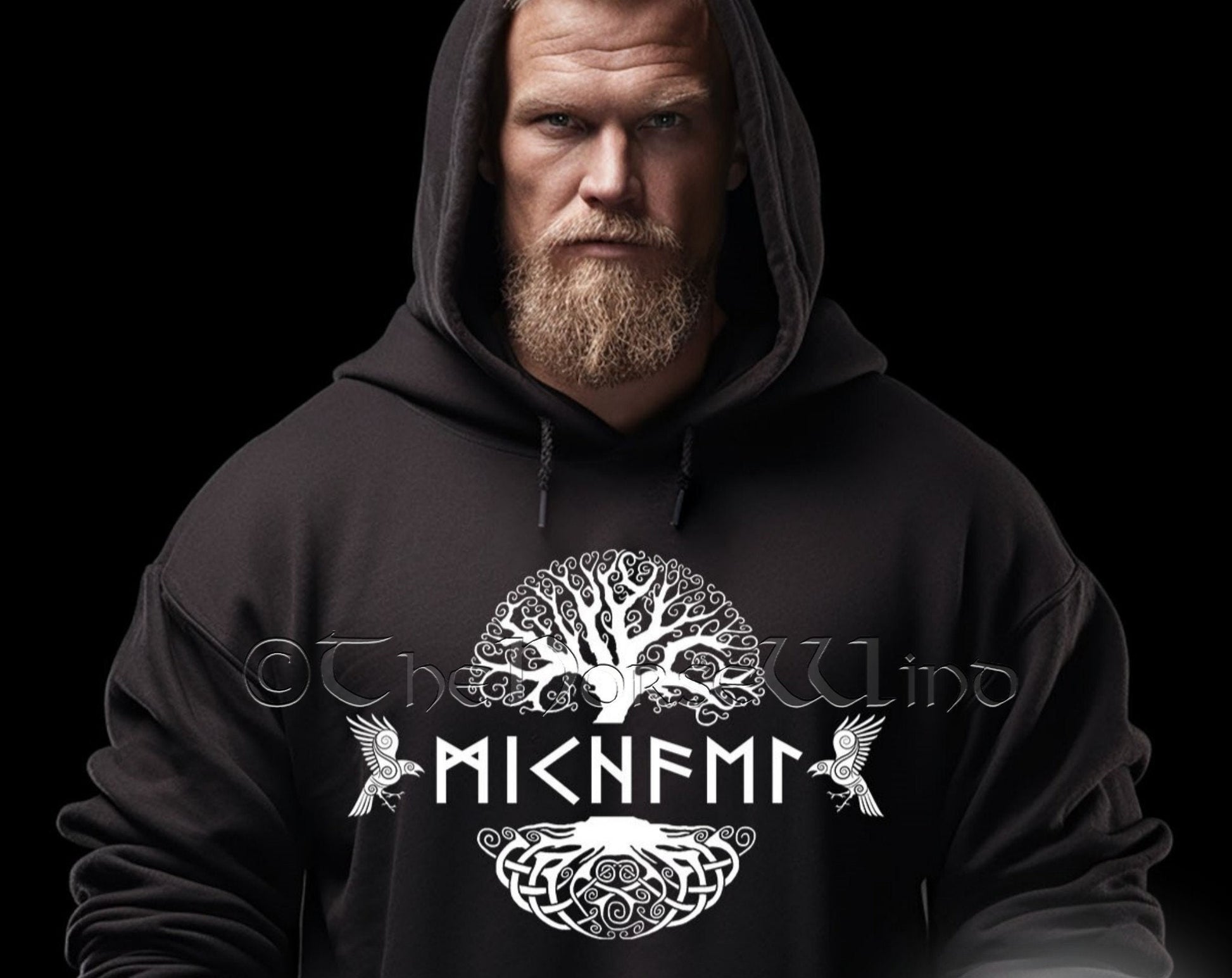 Viking Odin Hoodie - Hugin & Munin Ravens Odin's Viking Organic Hoodie