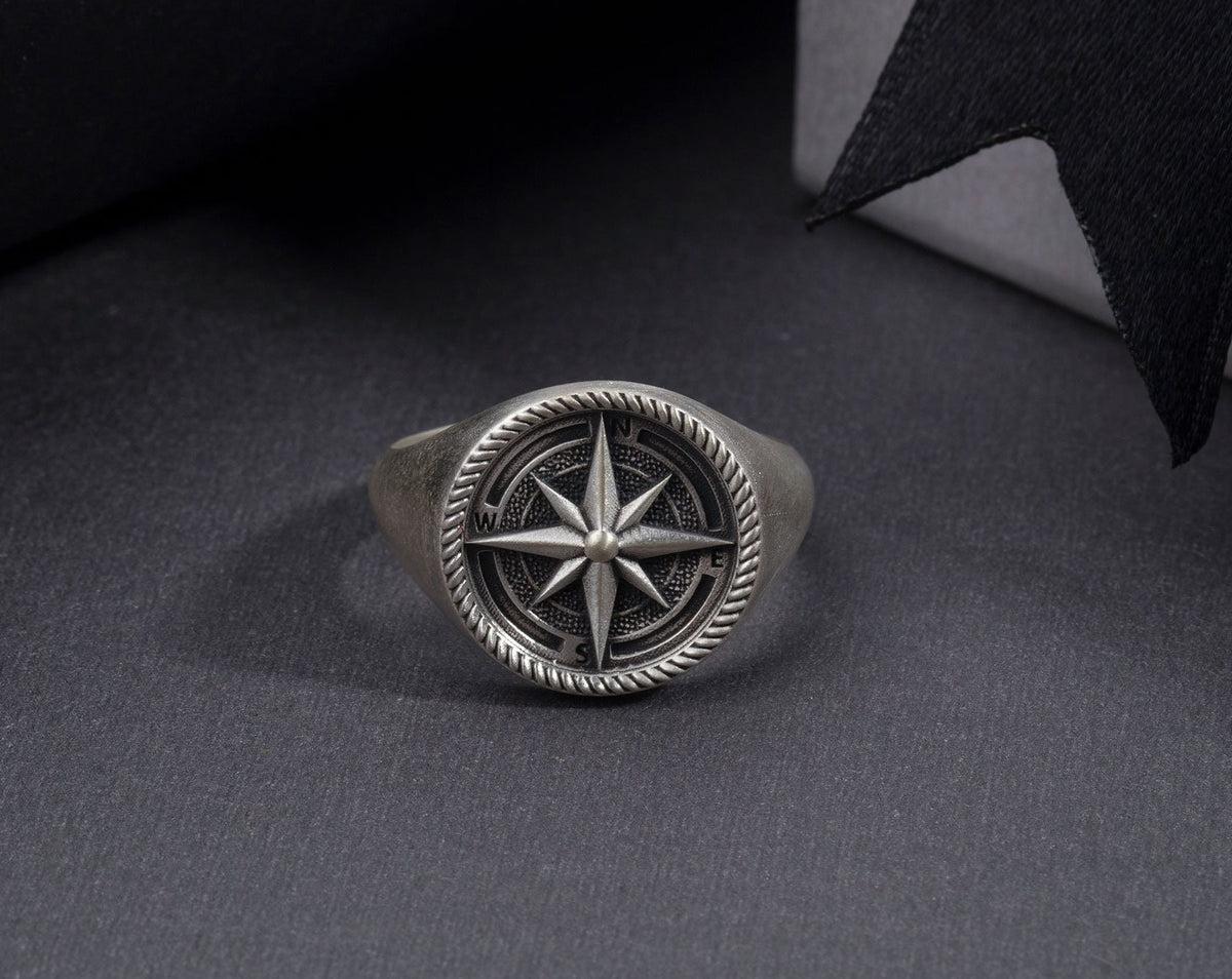 Viking Ring - Sterling Silver Viking Compass Ring, Nordic Tree Of Life