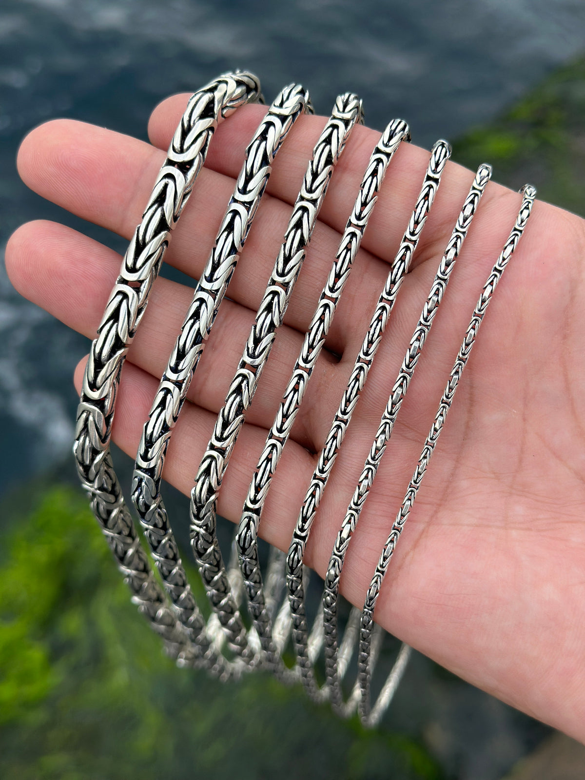 Viking Necklace - Oxidized Silver Square Byzantine Chain Necklace, 925 Sterling Silver Viking