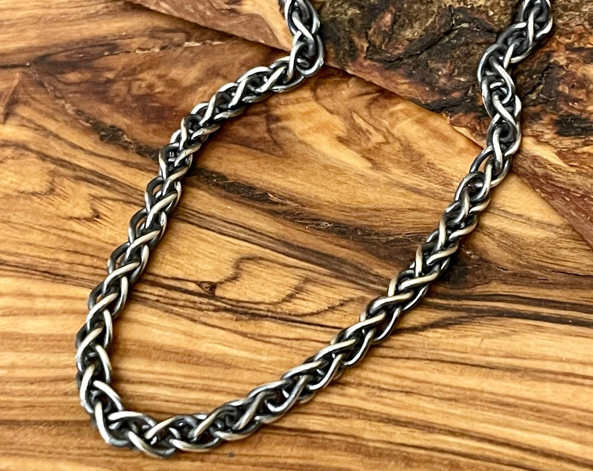 Viking Necklace - Viking Franco Necklace With Celtic Knot Clasp, Unisex Sterling Silver Thick