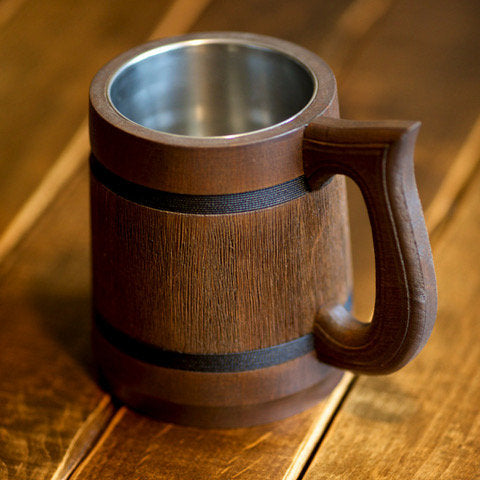 Viking Mug - Handcrafted Viking Compass Wooden Mug, Engraved Brass Plaque