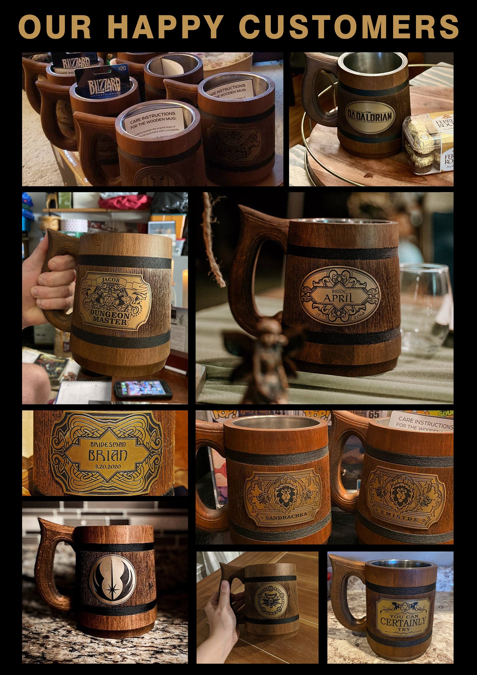 Viking Mug - Handcrafted Viking Compass Wooden Mug, Engraved Brass Plaque