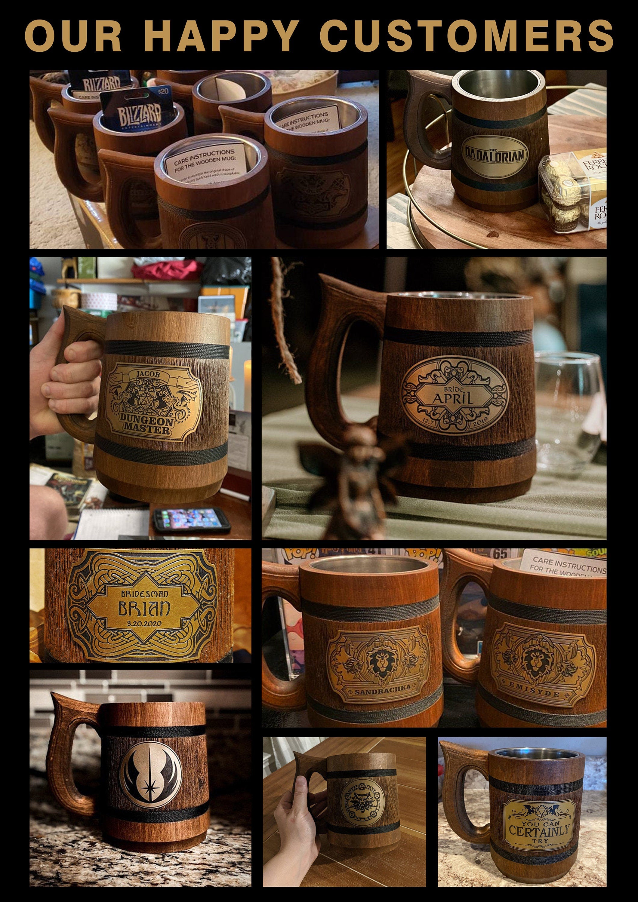 Viking Mug - Handcrafted Viking Compass Wooden Mug, Engraved Brass Plaque