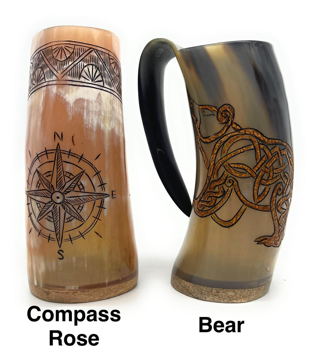 Viking Mug - Viking Horn Drinking Mug, Beer Stein, Nordic Tankard, Genuine Ox Horn, 16-22oz Mug - 1