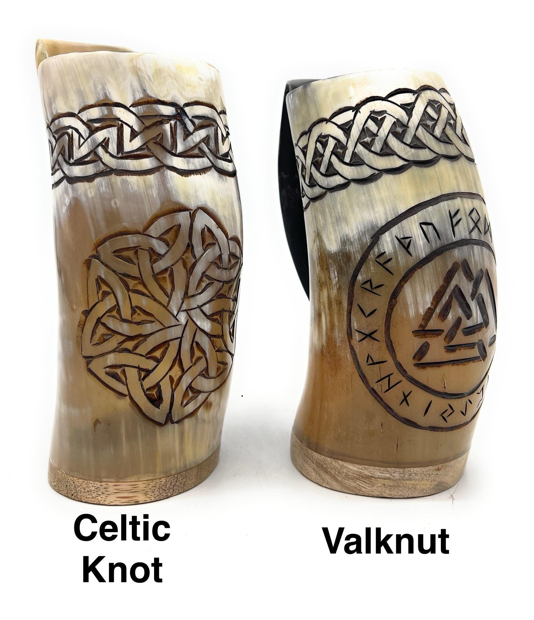 Viking Mug - Viking Horn Drinking Mug, Beer Stein, Nordic Tankard, Genuine Ox Horn, 16-22oz Mug - 1