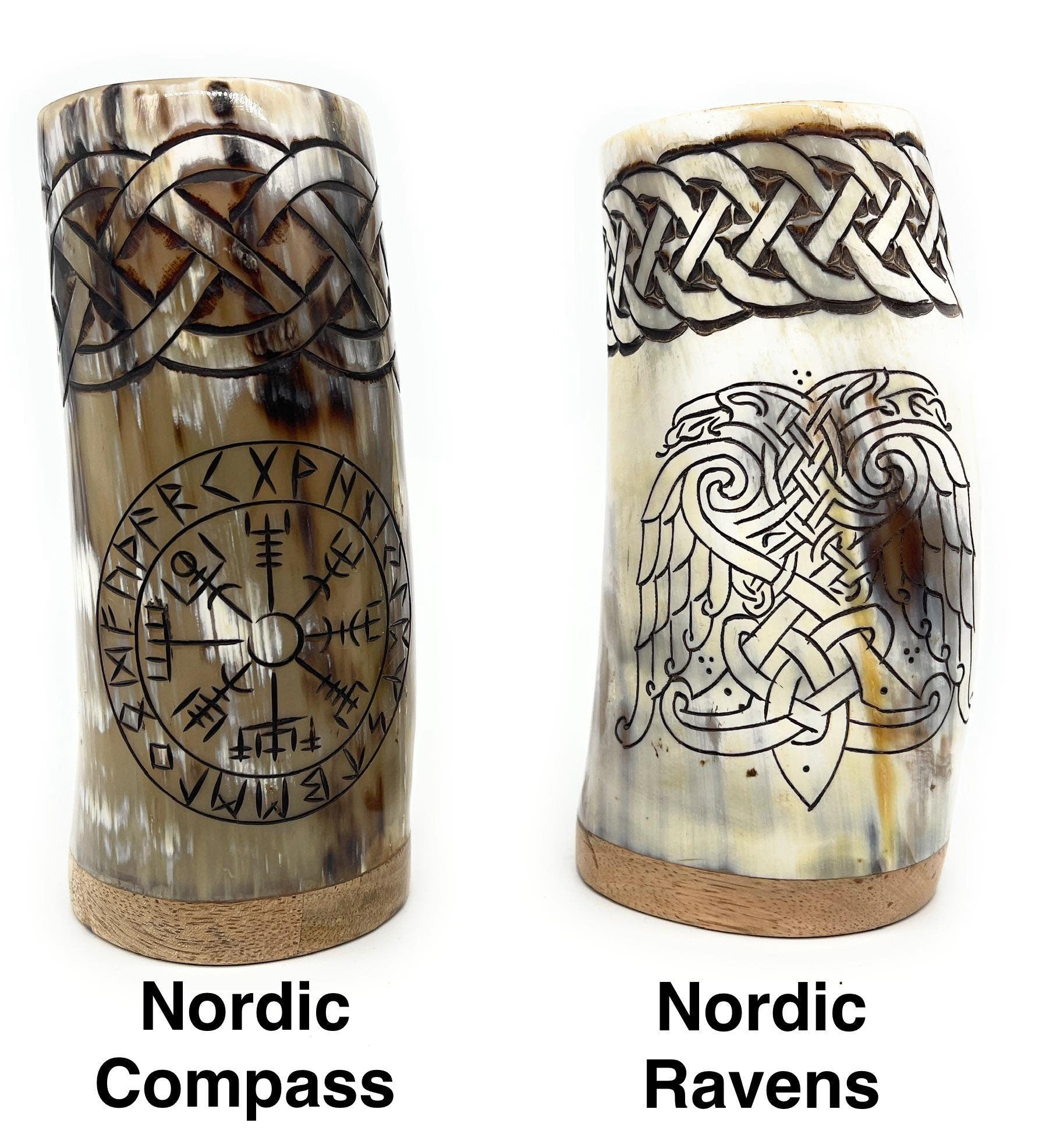 Viking Mug - Viking Horn Drinking Mug, Beer Stein, Nordic Tankard, Genuine Ox Horn, 16-22oz Mug - 1