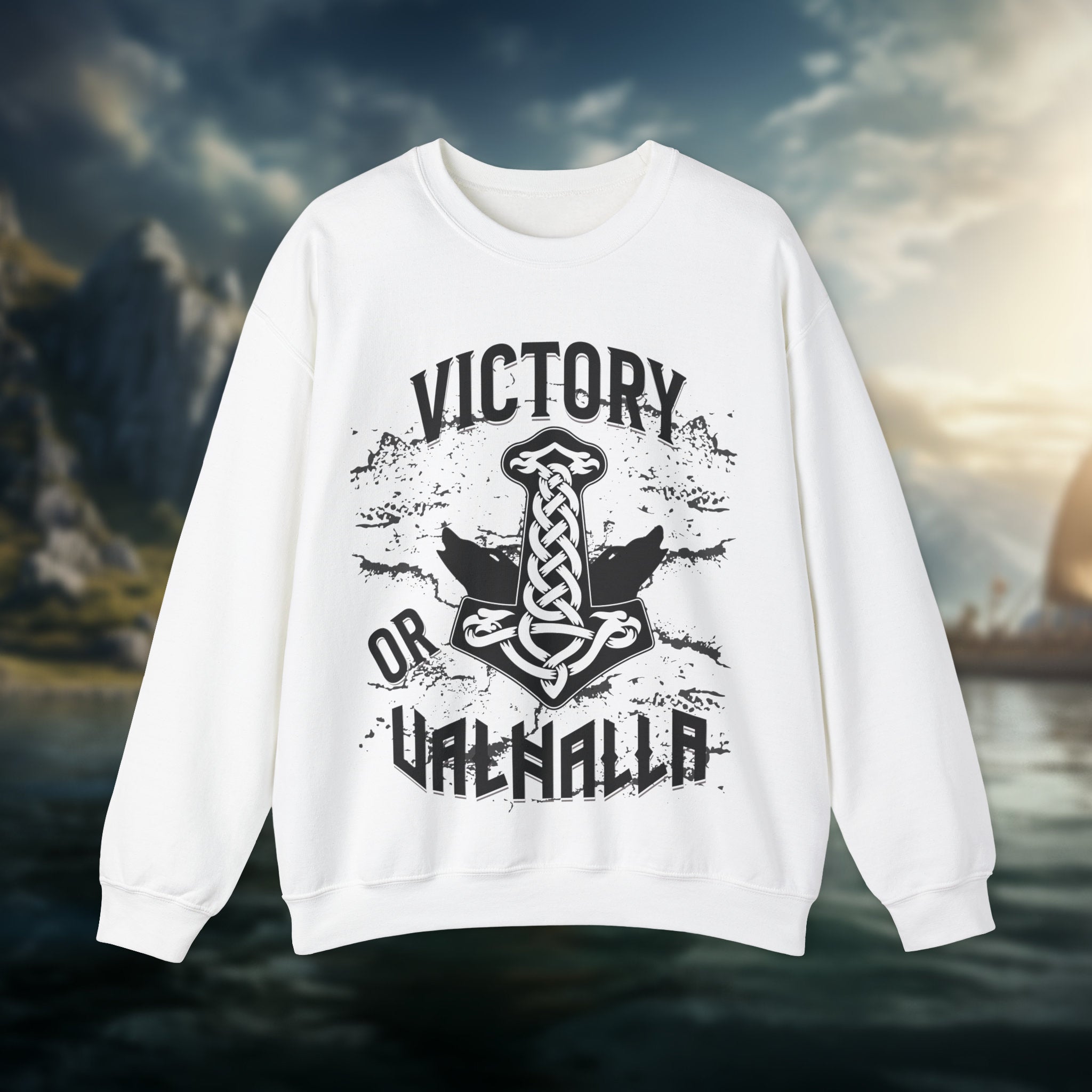 Viking Valhalla Hoodie - Victory Or Valhalla - Distressed American Viking Skull Hoodie: Patriotic