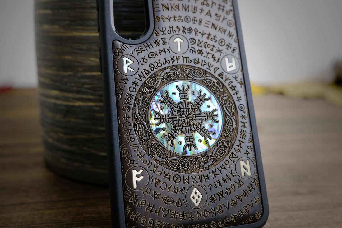 Viking Weapon Replica - Viking Valor: The Shield of Dragons and Awe, Hand-Inlaid Wood & Mother of