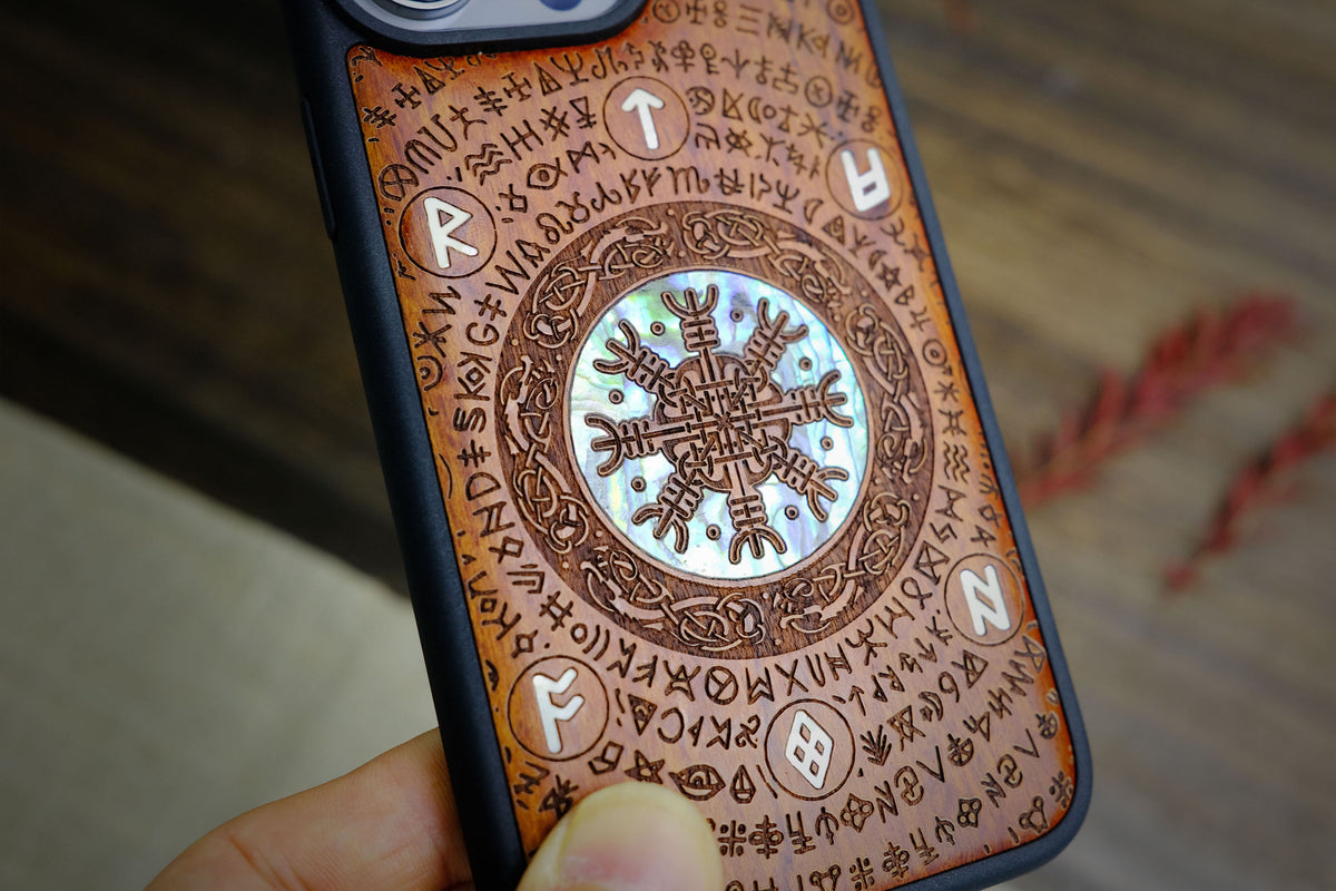Viking Weapon Replica - Viking Valor: The Shield of Dragons and Awe, Hand-Inlaid Wood & Mother of