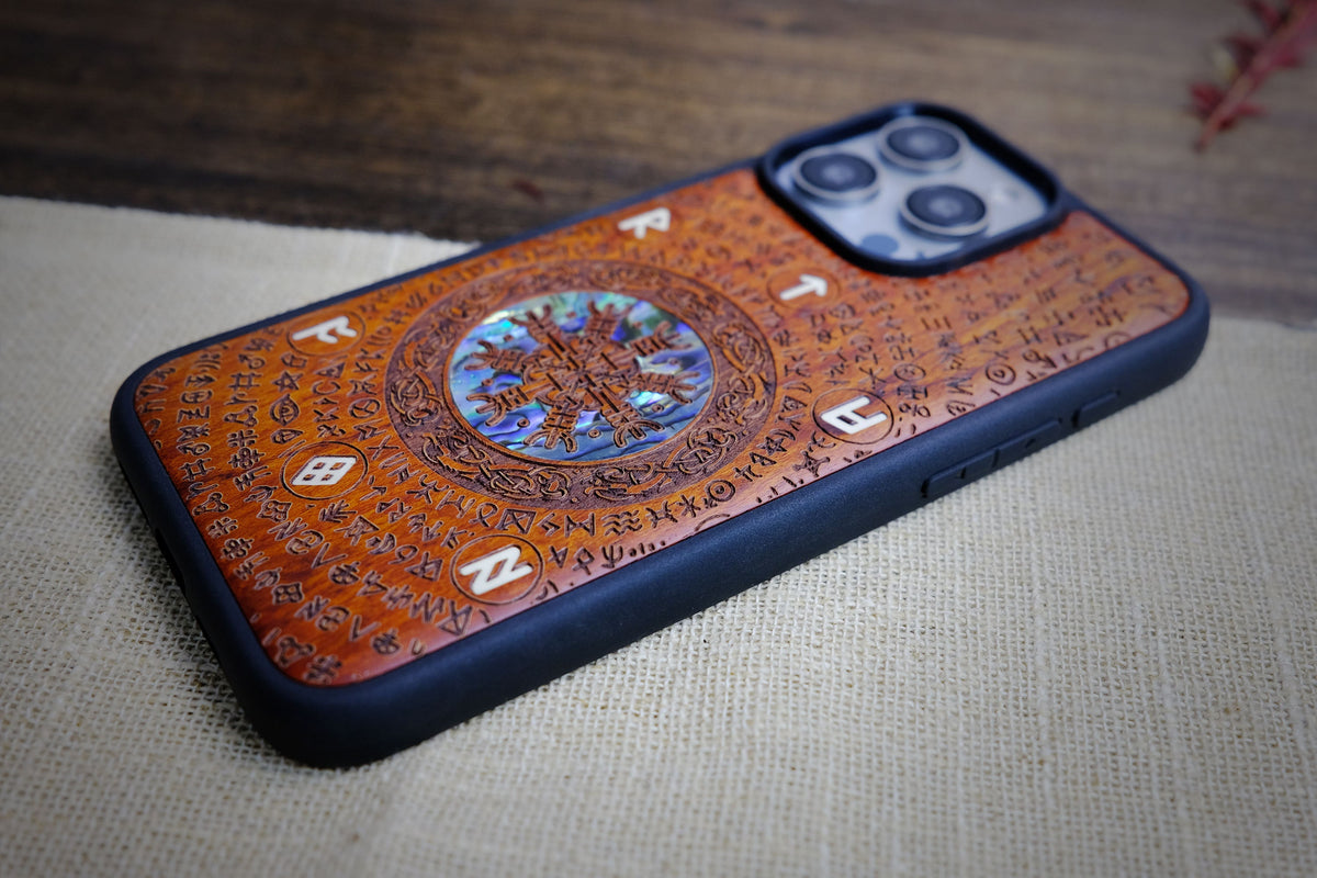 Viking Weapon Replica - Viking Valor: The Shield of Dragons and Awe, Hand-Inlaid Wood & Mother of
