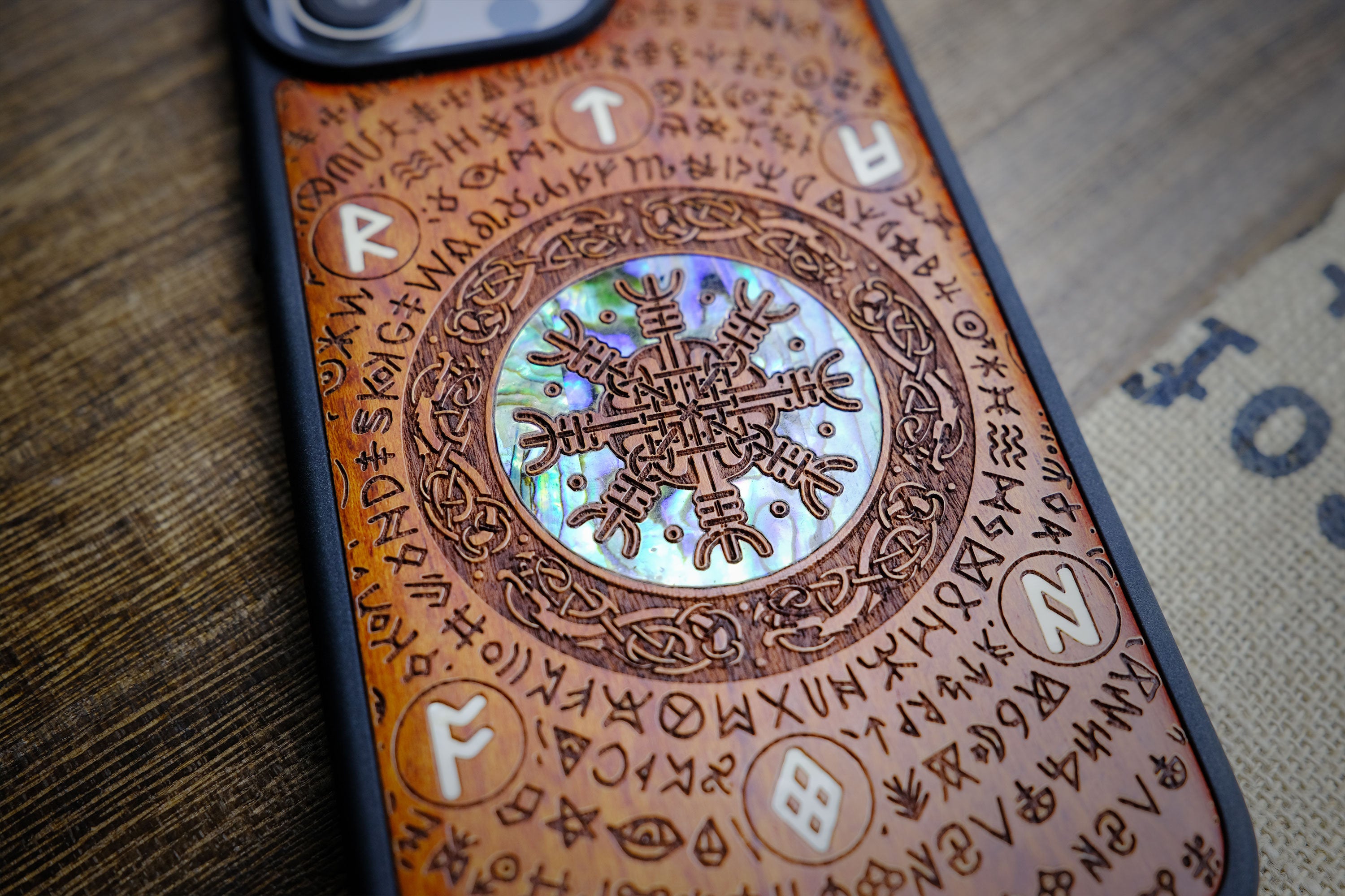 Viking Weapon Replica - Viking Valor: The Shield of Dragons and Awe, Hand-Inlaid Wood & Mother of