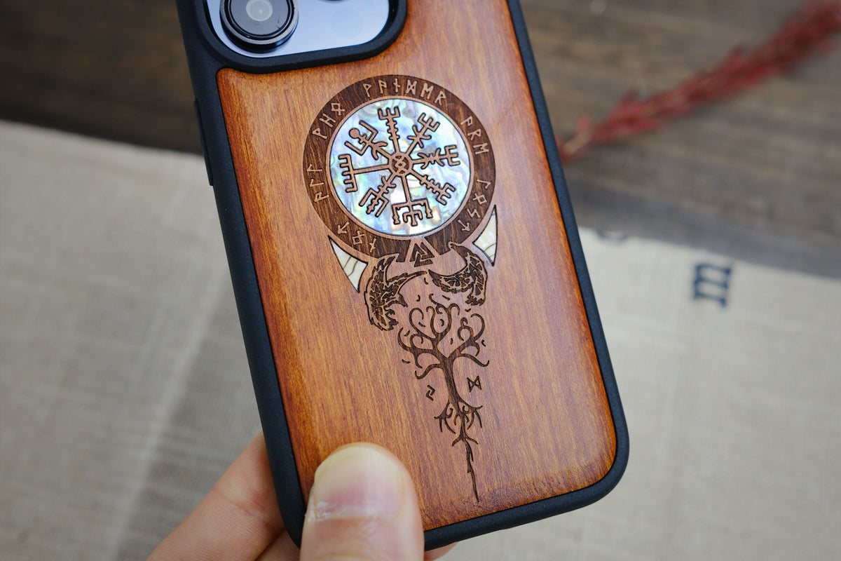 Viking Weapon Replica - Viking Valor: The Shield of Dragons and Awe, Hand-Inlaid Wood & Mother of