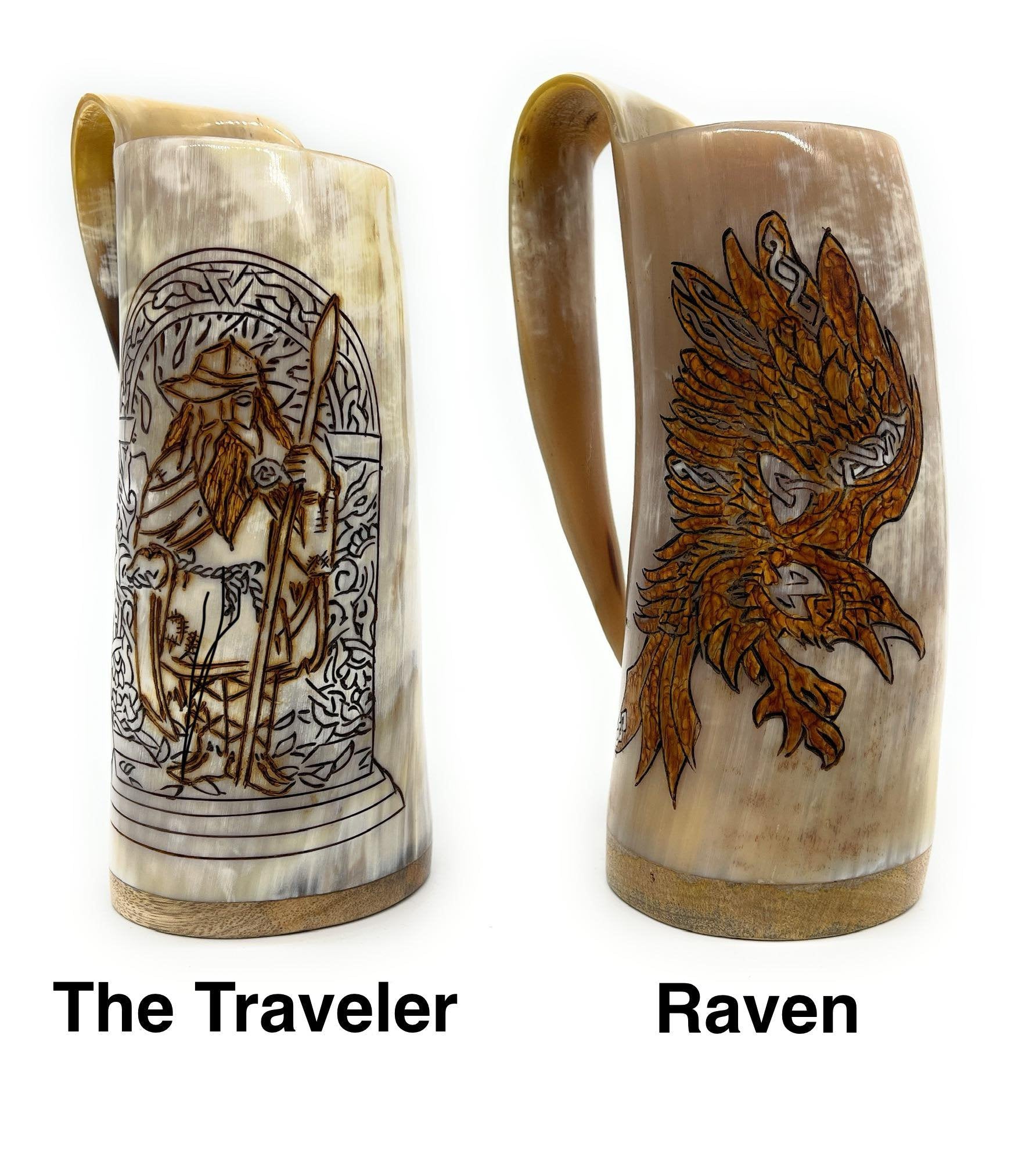 Viking Mug - Viking Horn Drinking Mug, Beer Stein, Nordic Tankard, Genuine Ox Horn, 16-22oz Mug - 1