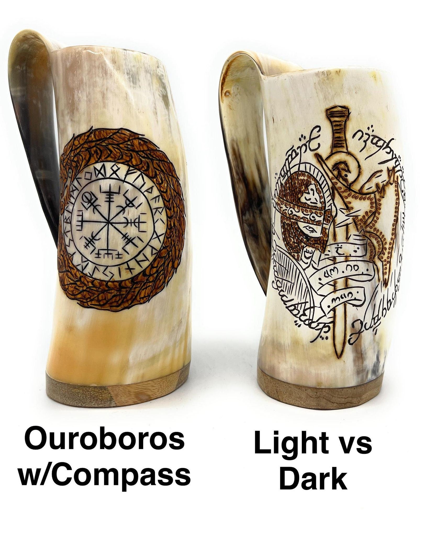 Viking Mug - Viking Horn Drinking Mug, Beer Stein, Nordic Tankard, Genuine Ox Horn, 16-22oz Mug - 1