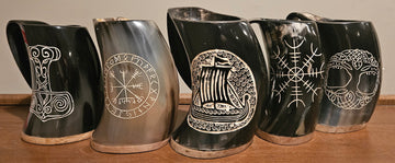 Viking Thor's Hammer Mug - Viking horn-Norse symbol engraved Horn Mugs - Vegvisir, Thor's Hammer