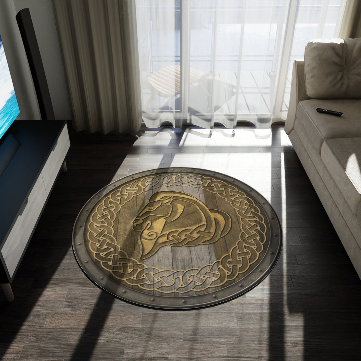 Viking Rug - Round Rug: Viking Knotwork Design, 60" Polyester