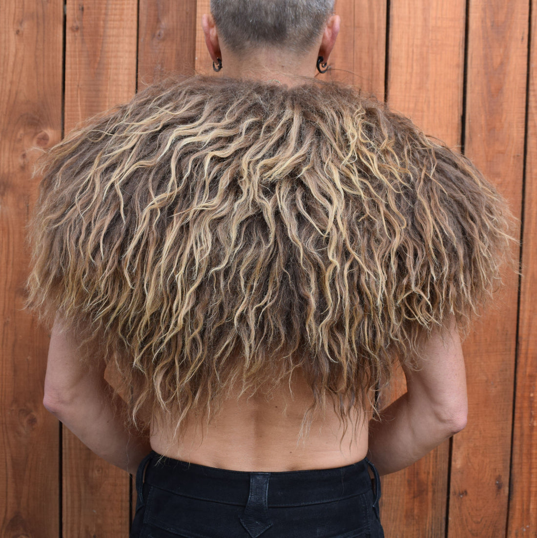 Viking Jacket - Viking Shoulder Fur Cape – Islandic Brown Sheepskin Collar with dragon leather