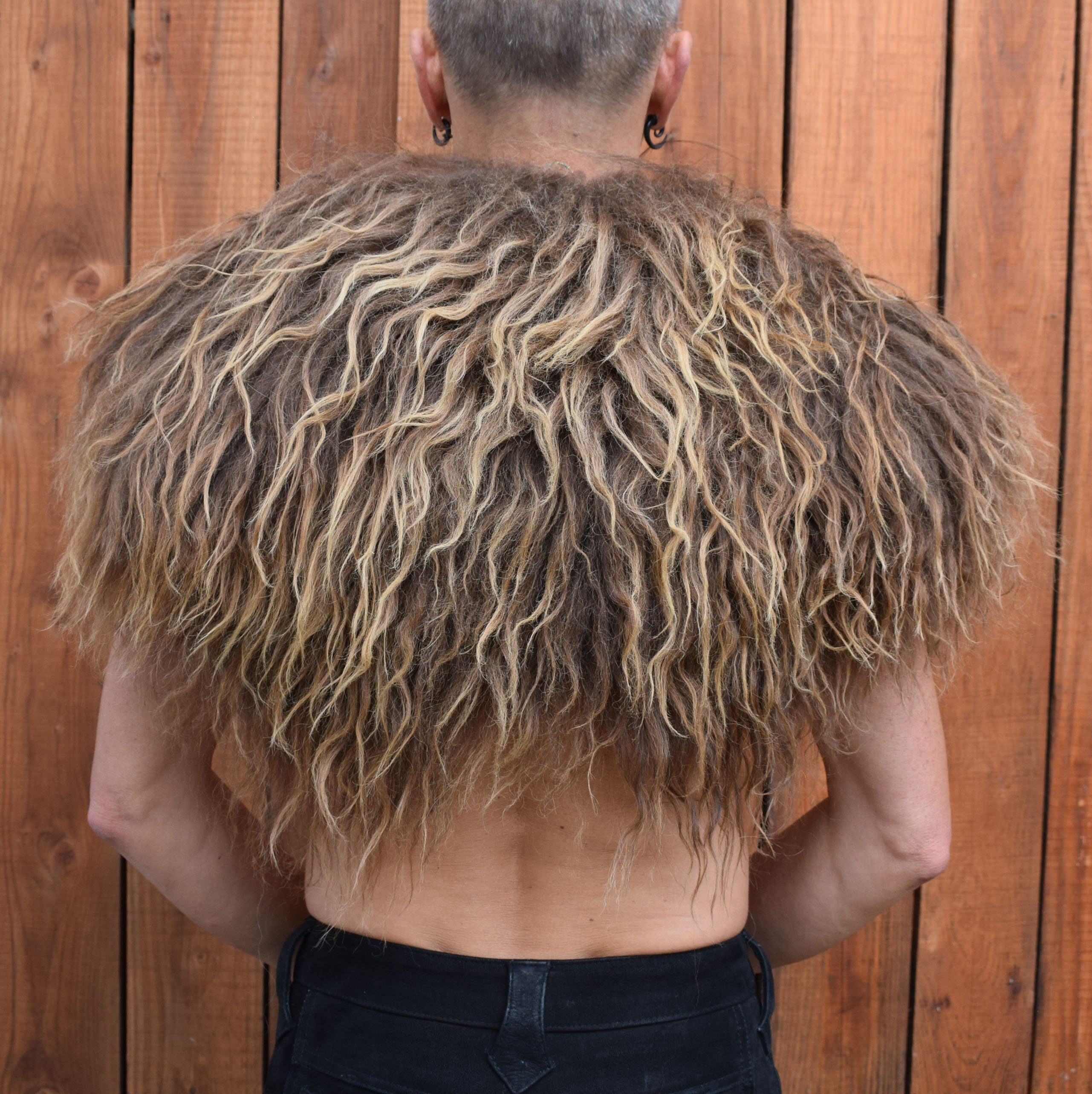 Viking Jacket - Viking Shoulder Fur Cape – Islandic Brown Sheepskin Collar with dragon leather