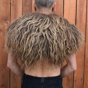 Viking Jacket - Viking Shoulder Fur Cape – Islandic Brown Sheepskin Collar with dragon leather